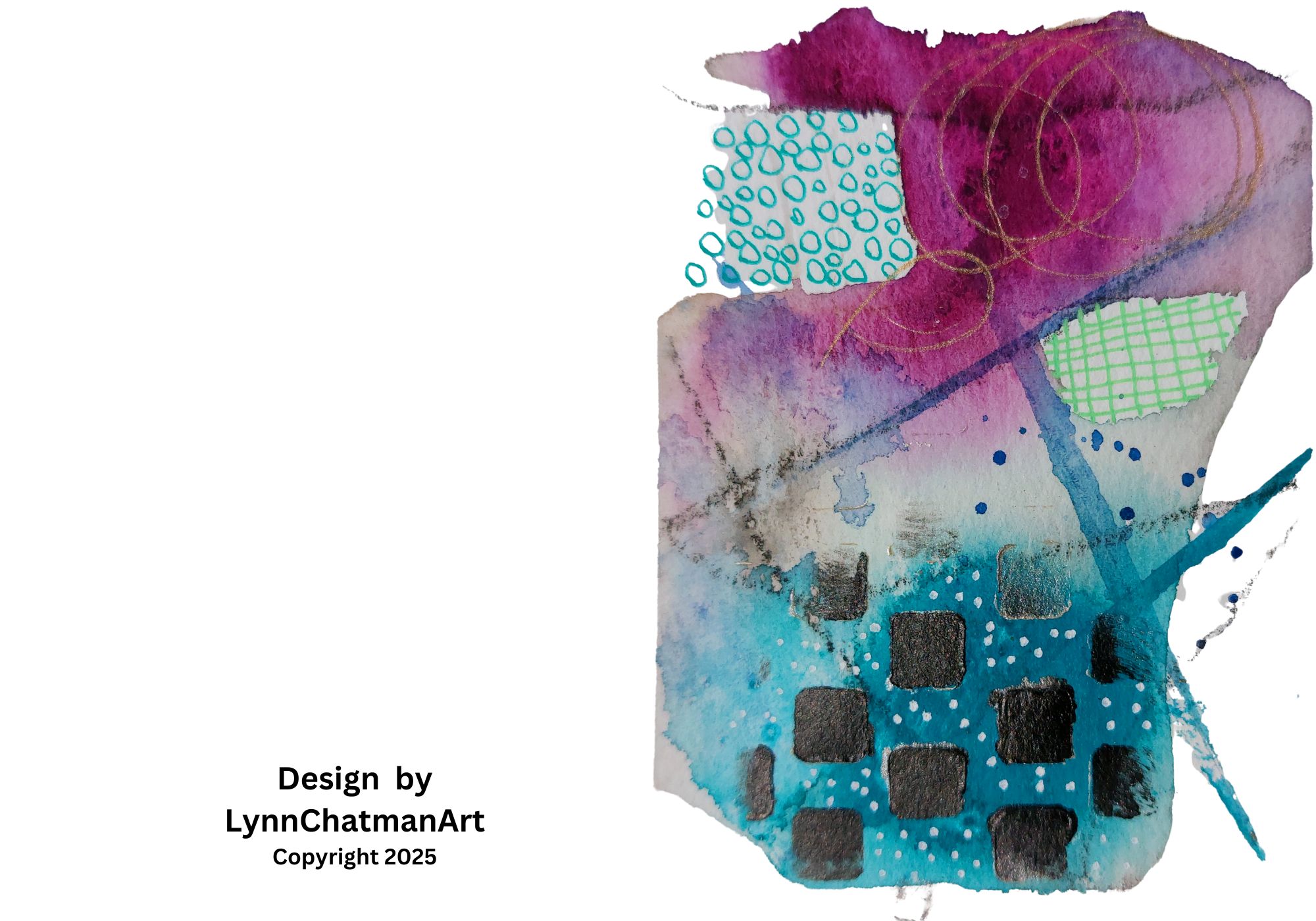 Abstract Purple and Blue With Black Squares 5x7 Greeting Card - Printable Download