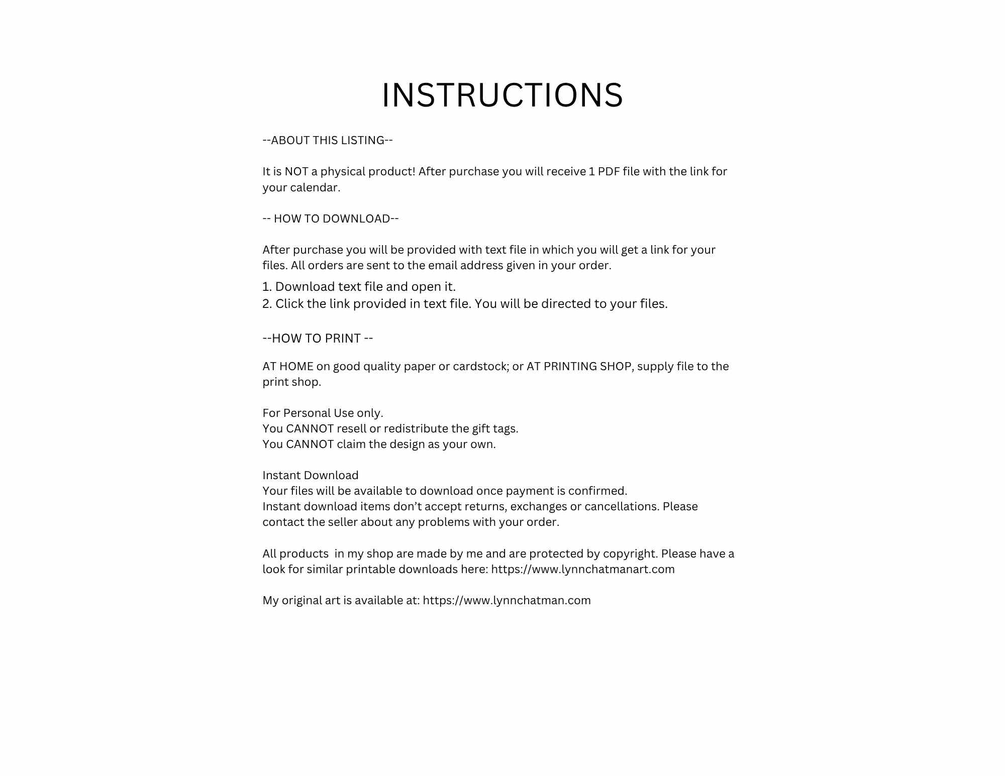 Lynn Chatman Art 2026 Calendar (Printable Download)