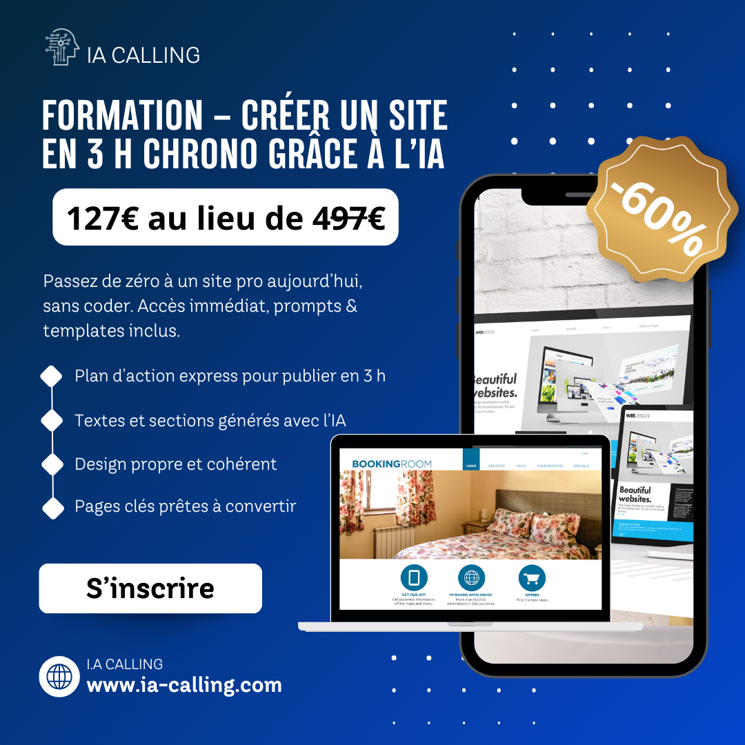 Formation Site IA Express – Créez un site web professionnel en 3 heures, prix accessible à tous, IA éthique