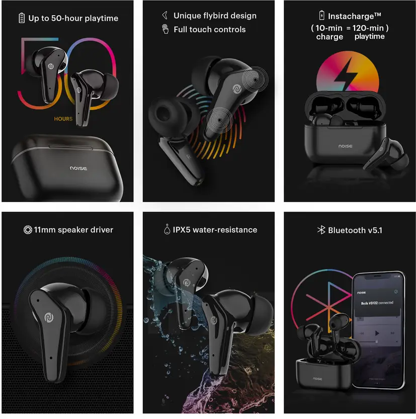 Noise Buds VS102 with 50 Hrs Playtime, 11mm Driver, IPX5 and Unique Flybird Design Bluetooth  (Midnight Blue, True Wireless)