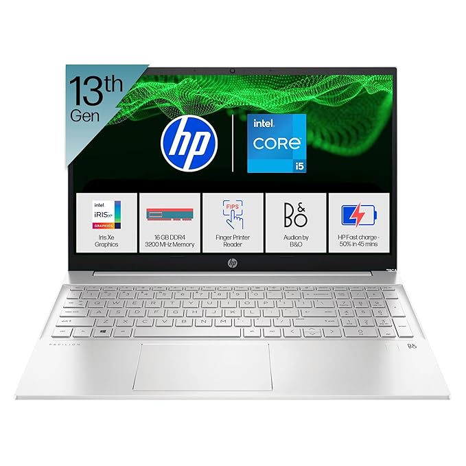 HP Pavilion 13th Gen Intel Core i5-1340P (16GB RAM/512GB SSD) FHD, 15.6 (39.6cm), Windows 11/MS Office 21, Silver,1.74kg, eg3027TU 720p HD Camera, Backlit Keyboard, Audio by B&O Laptop