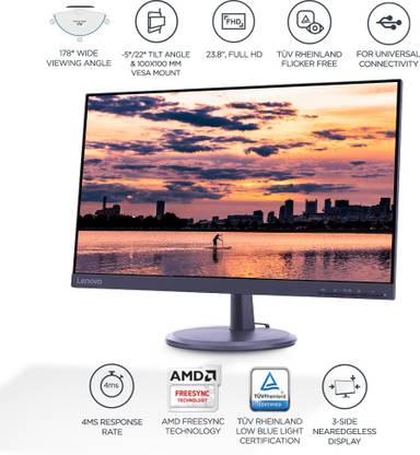 Lenovo 60.45 cm (24 inch) Full HD VA Panel 3-Side Near Edgeless with TUV Eye Care Monitor (D24-20/D24-40)