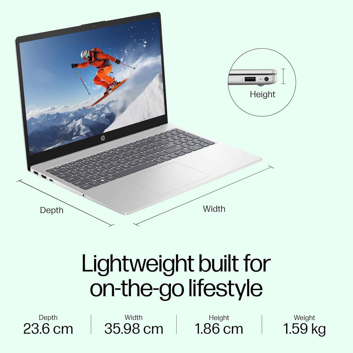 HP 15,13th Gen Intel Core i7-1355U Laptop,(16GB DDR4, 512GB SSD) Antiglare, 15.6/39.6cm, FHD, Win11, M365 Basic(1yr), Office Home 24, Silver, 1.59kg, Iris Xe, FHD Camera w/Shutter, Backlit, fd0468tu