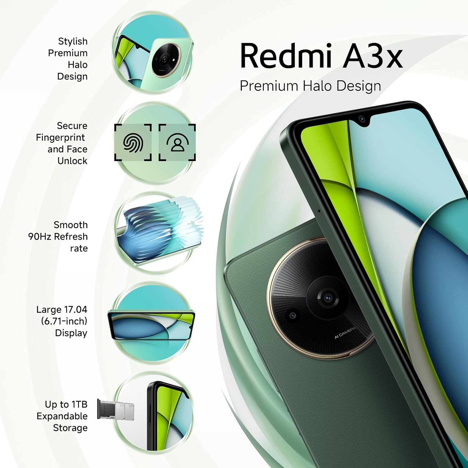 Redmi A3X Olive Green 4GB RAM 128GB ROM
