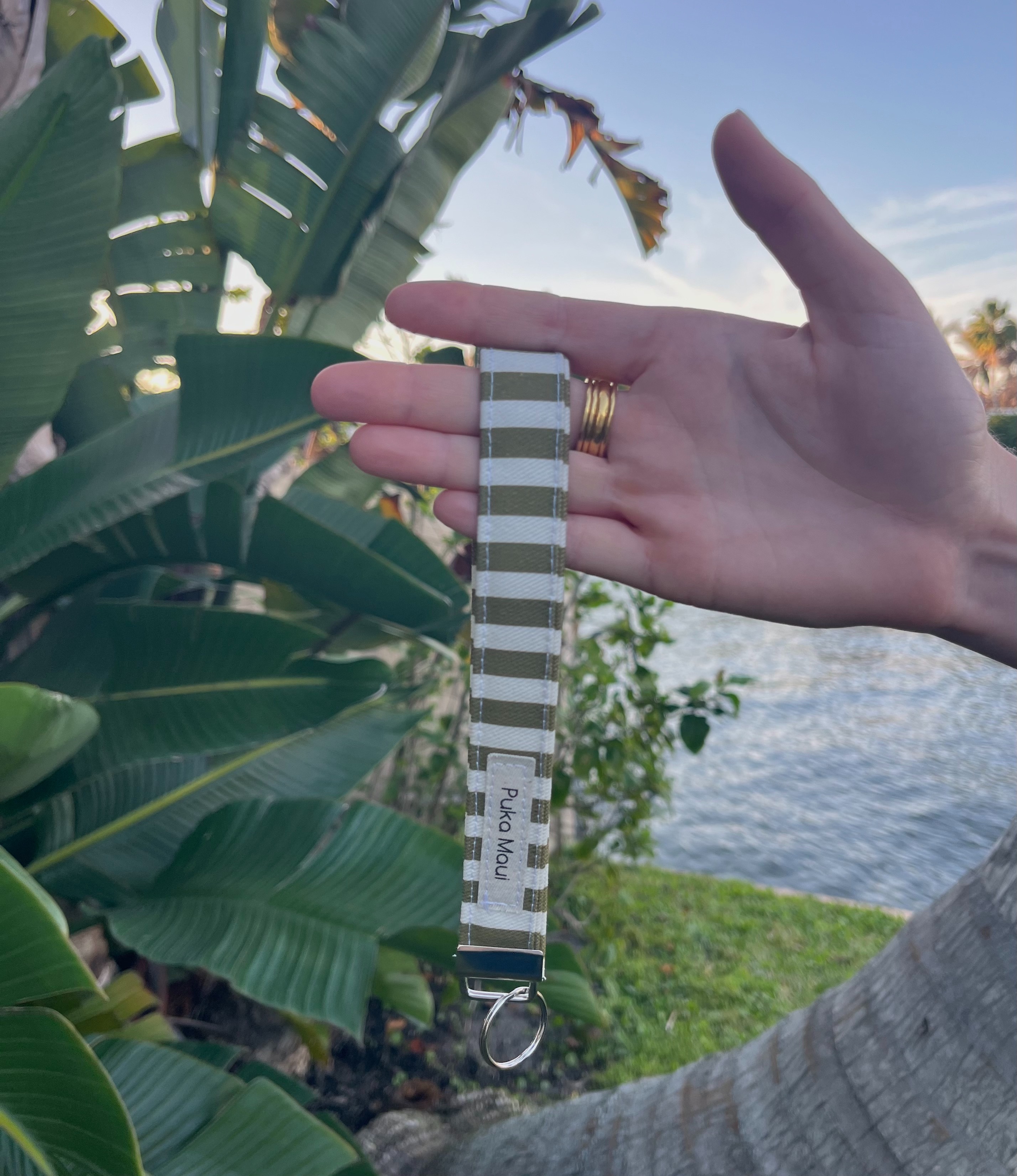 Olive Striped Keychain