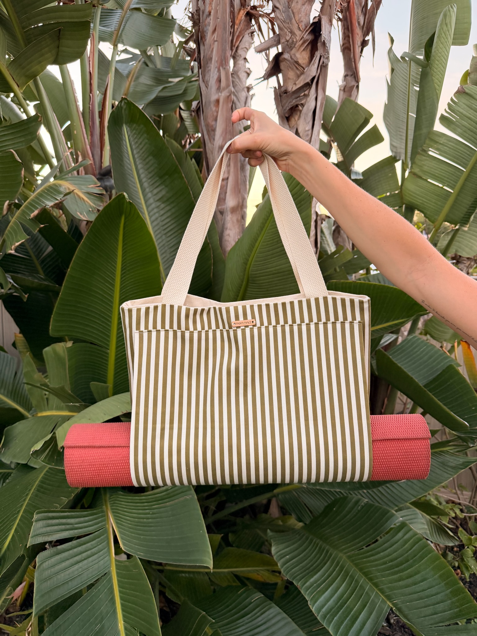 Olive Striped Yoga Bag