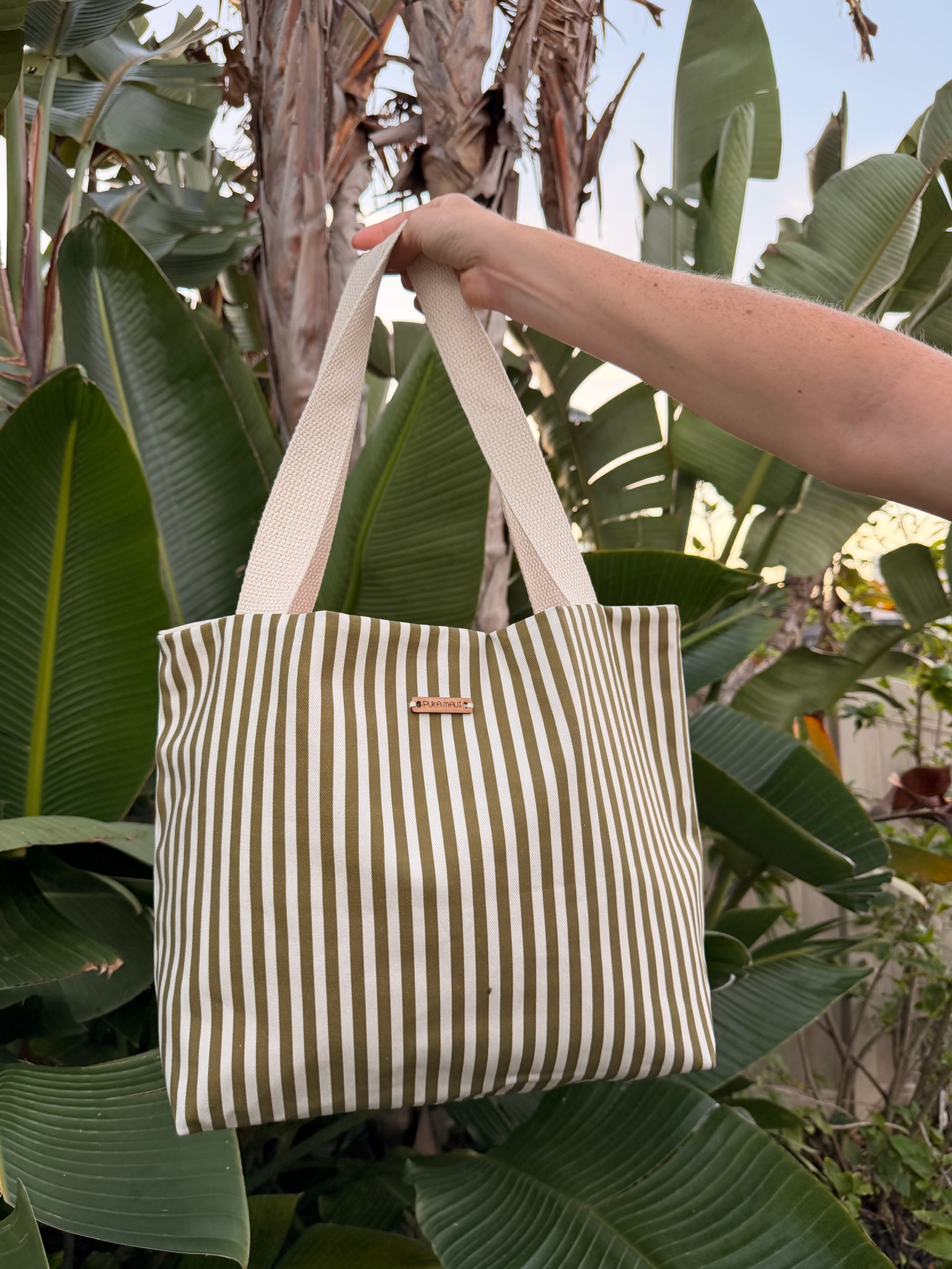 Olive Striped Tote