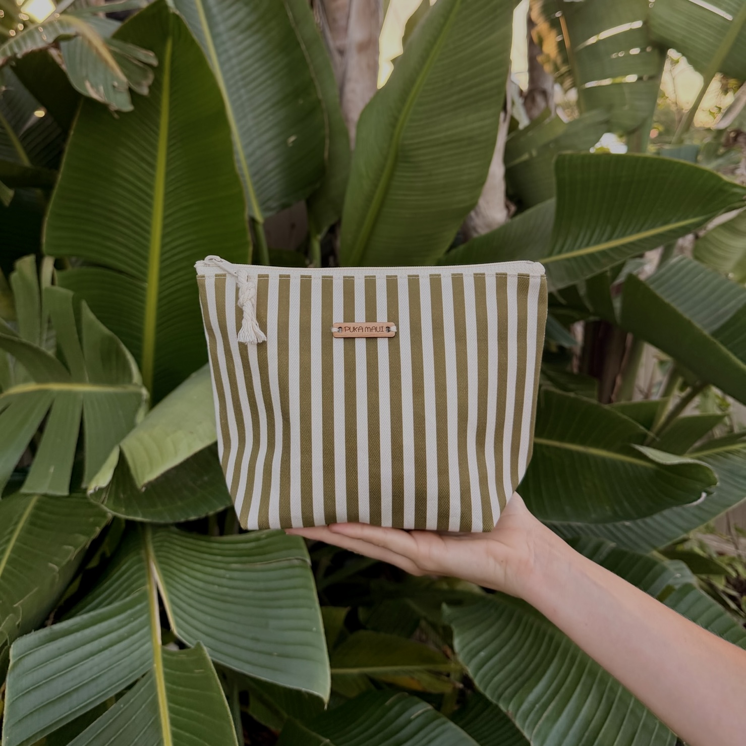Olive Striped Standup Pouch