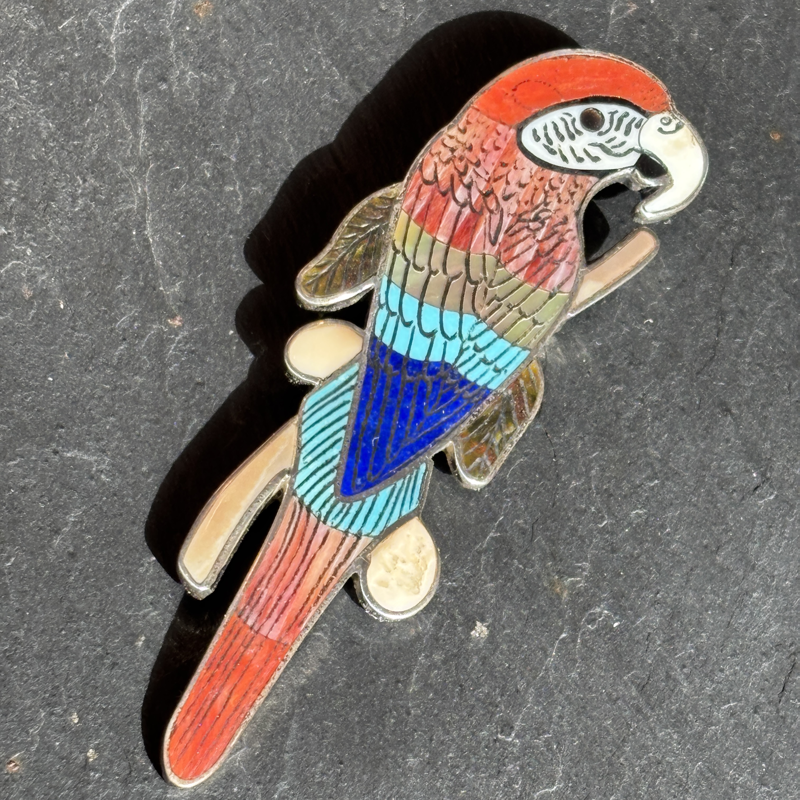 Harlan & Monica Coonsis Zuni Parrot Pendant Brooch Inlay 3”