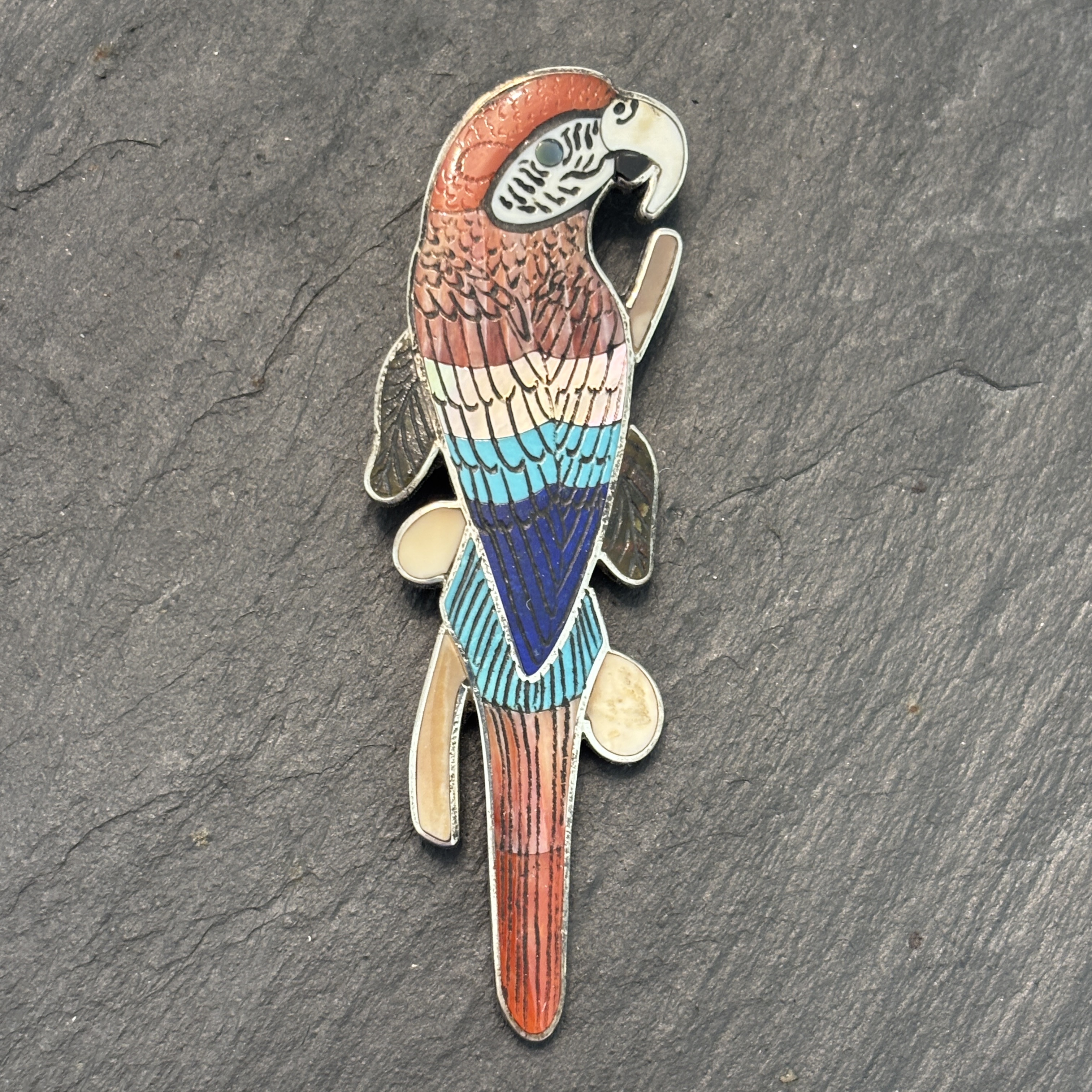 Harlan & Monica Coonsis Zuni Parrot Pendant Brooch Inlay 3” 
