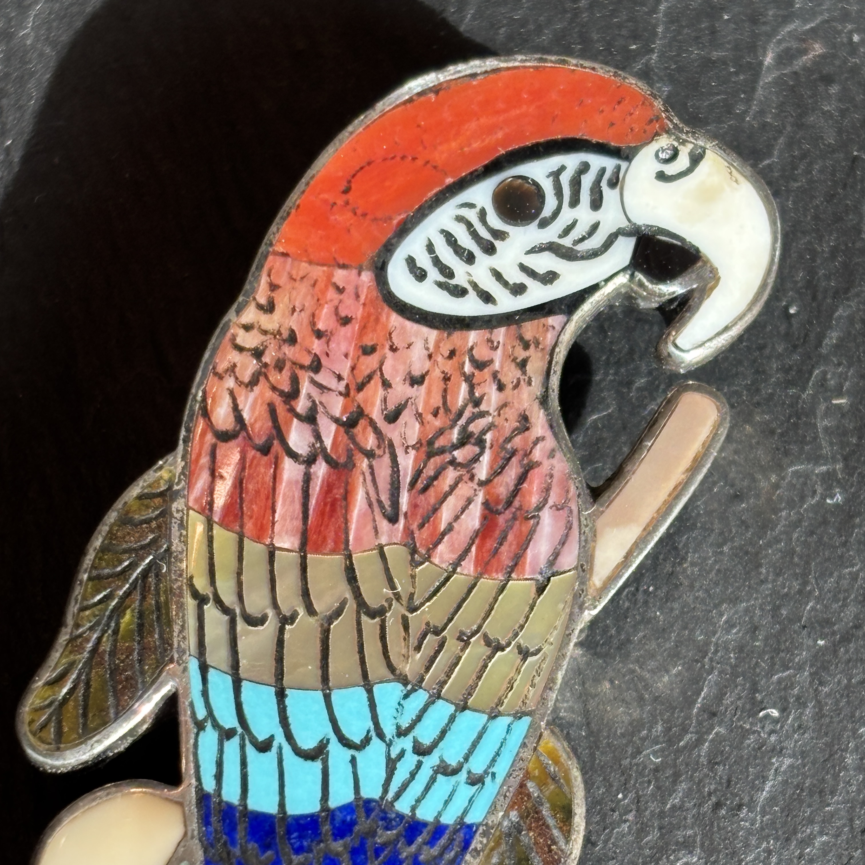 Harlan & Monica Coonsis Zuni Parrot Pendant Brooch Inlay 3” 