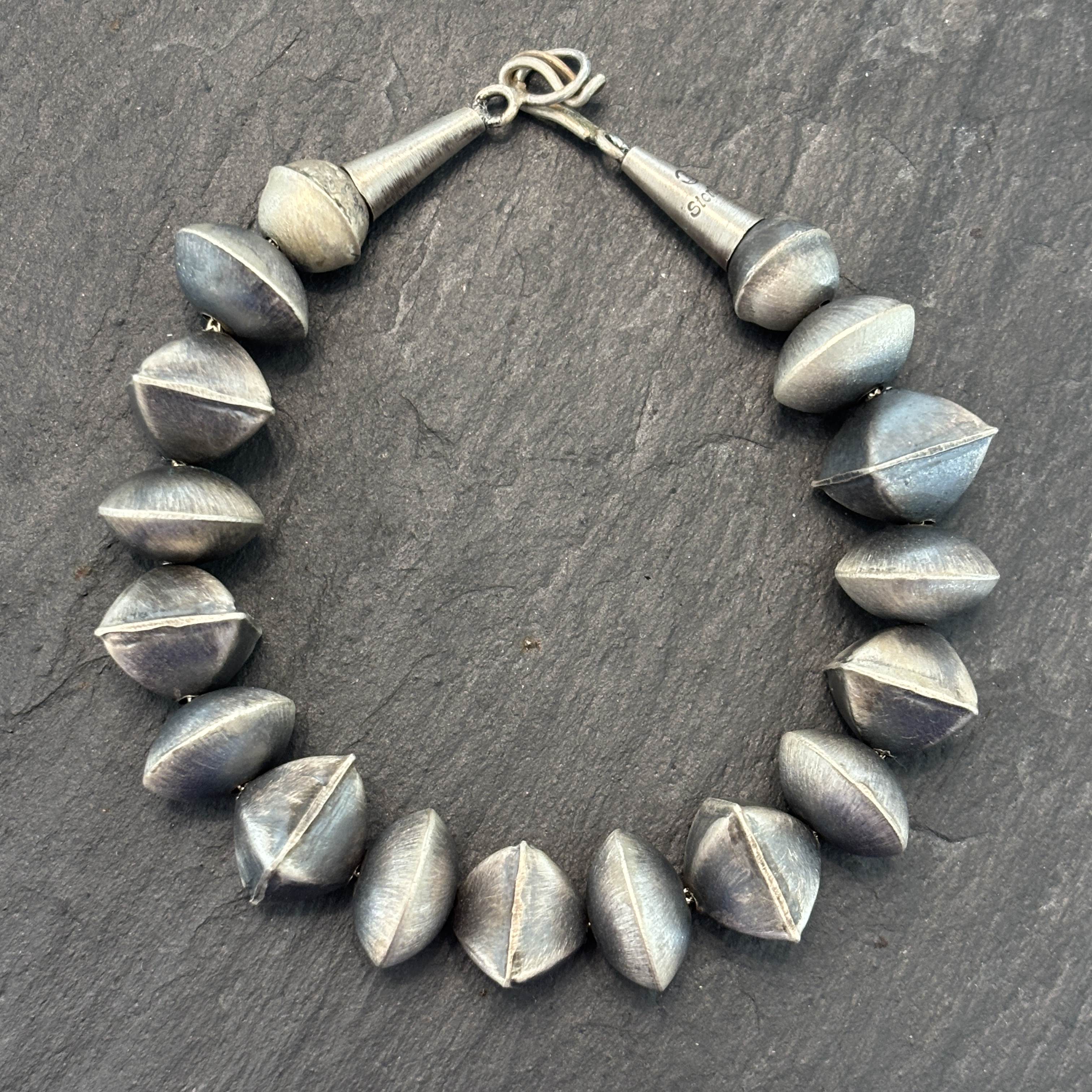 Leon Curley Navajo Handmade Mixed Bead Bracelet Sterling Silver 8.5”