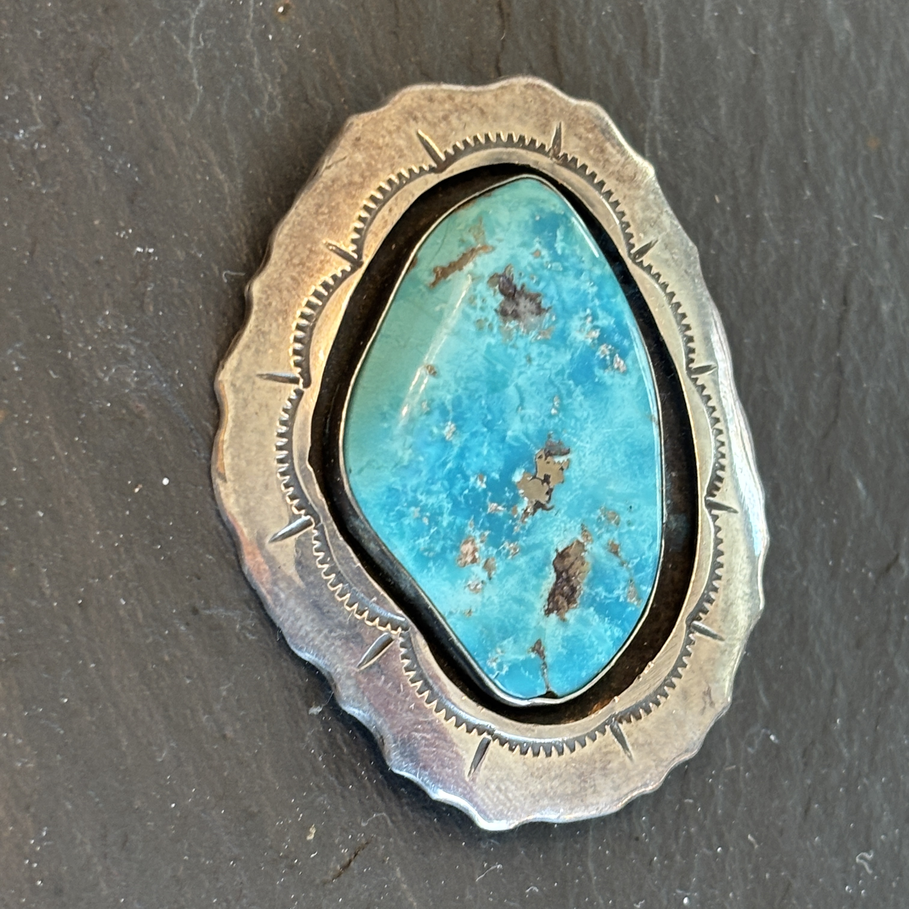 Allen Pooyouma Hopi Pendant Brooch Sterling Silver Turquoise Shadowbox