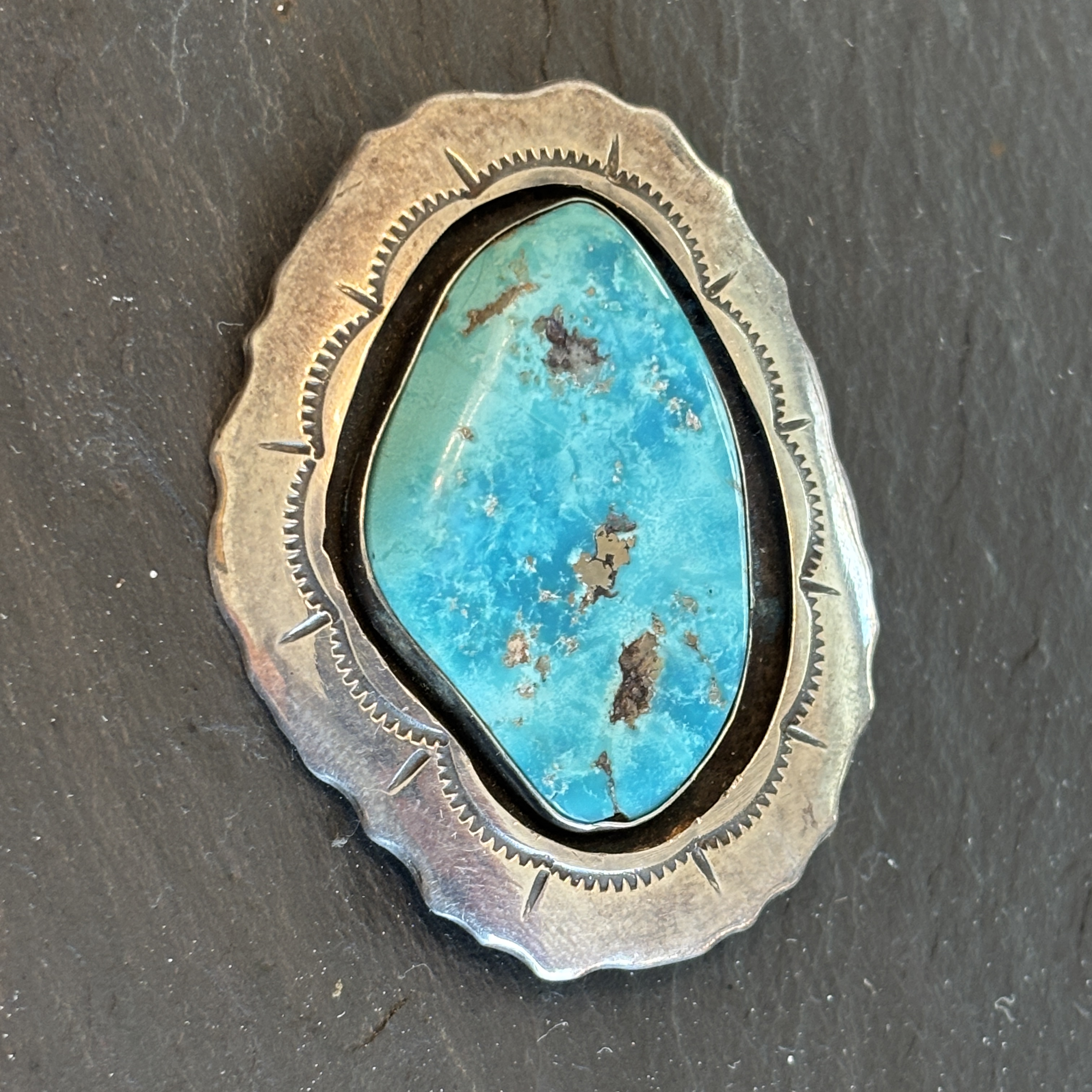 Allen Pooyouma Hopi Pendant Brooch Sterling Silver Turquoise Shadowbox