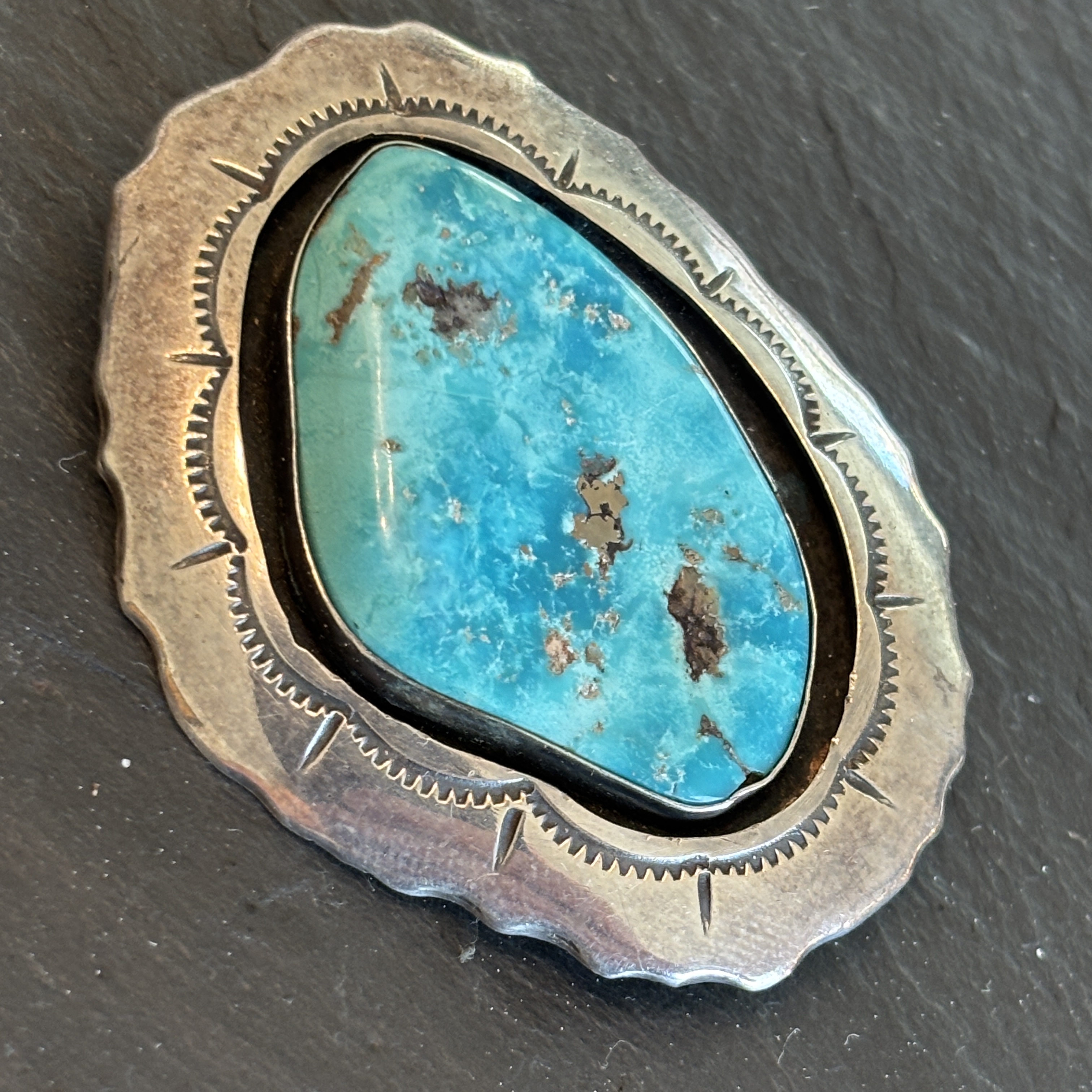 Allen Pooyouma Hopi Pendant Brooch Sterling Silver Turquoise Shadowbox