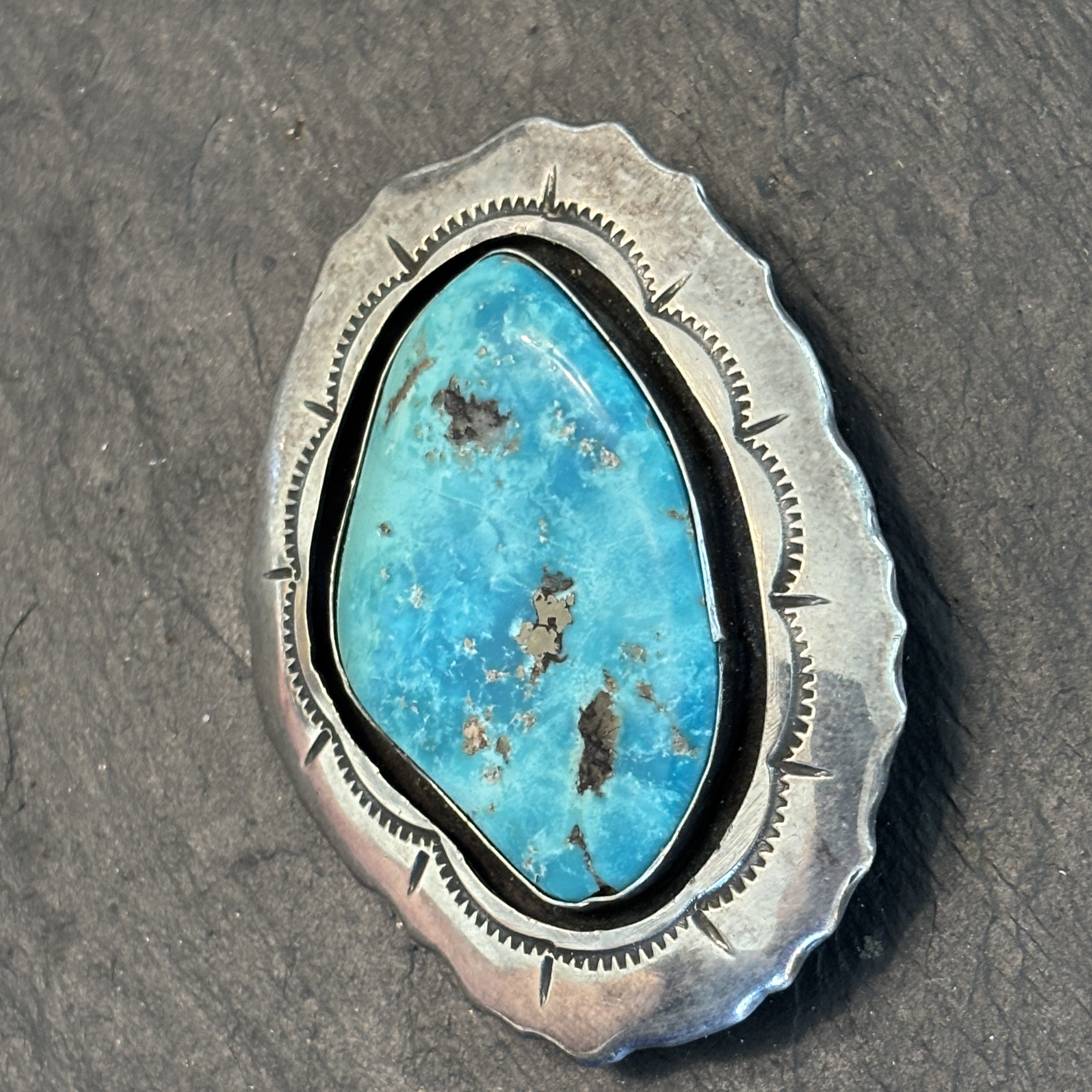 Allen Pooyouma Hopi Pendant Brooch Sterling Silver Turquoise Shadowbox