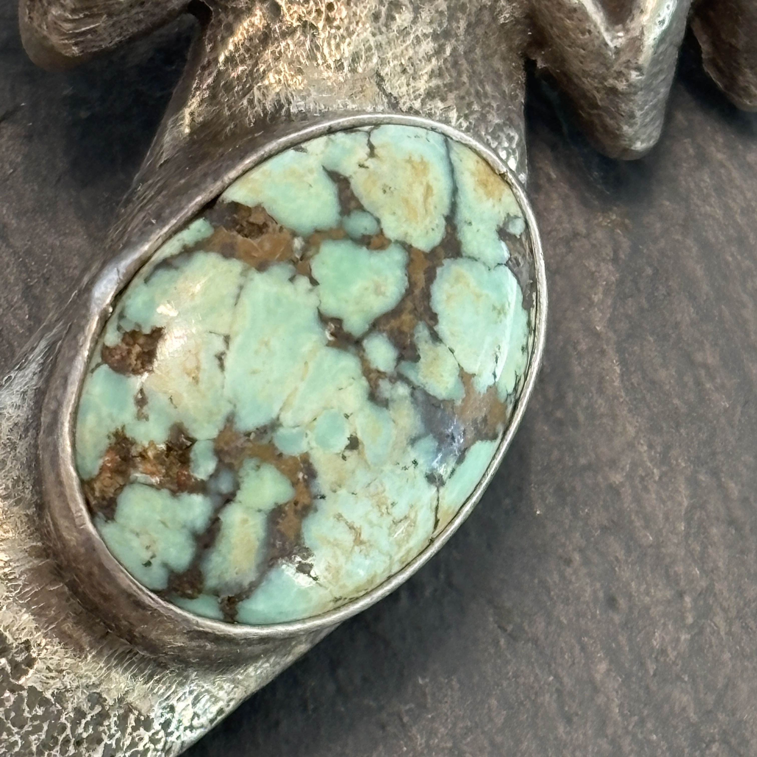 Anthony Lovato Santo Domingo Brooch Pendant Sterling Silver Turquoise Lizard Vintage