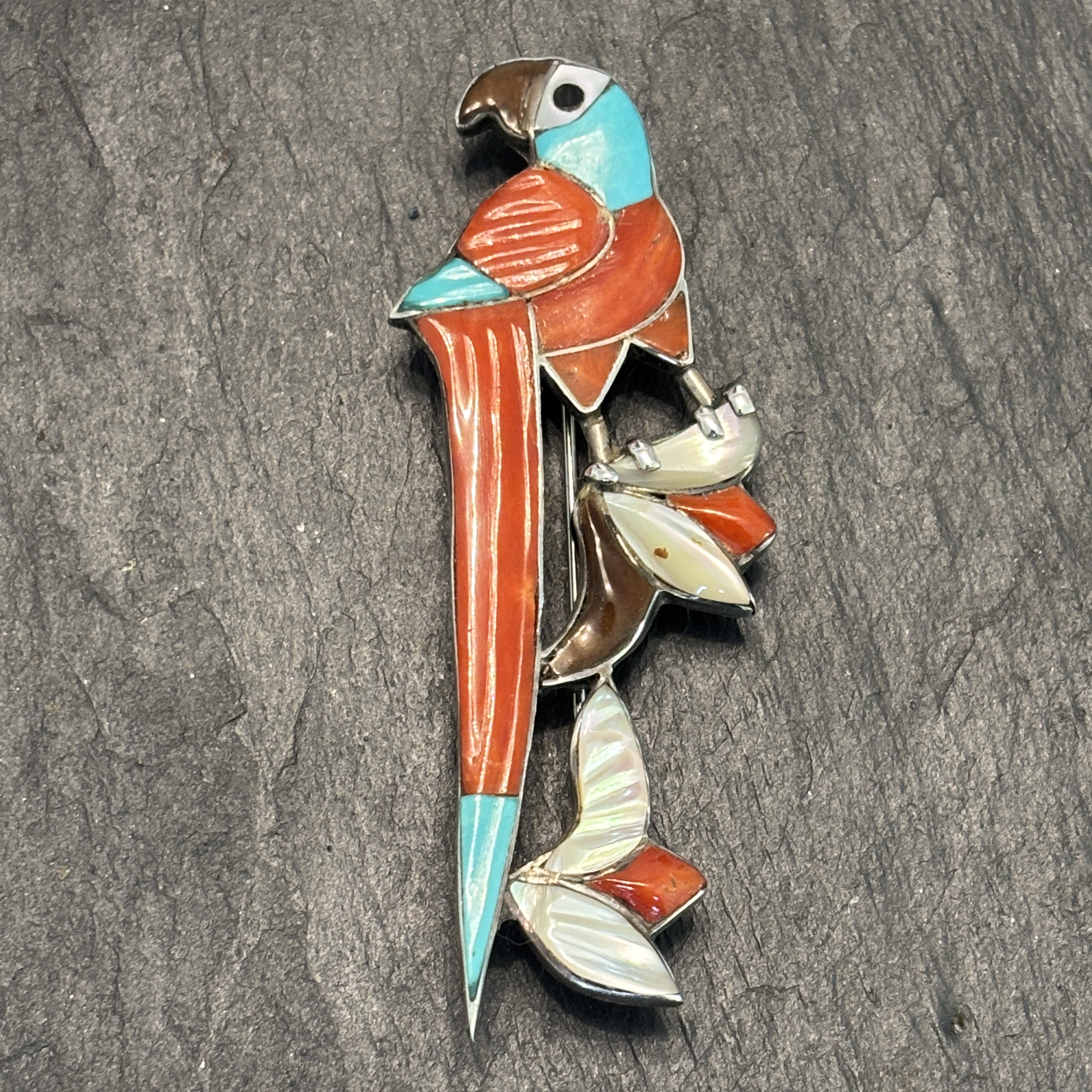 Jack Mahkee Zuni Parrot Pendant Brooch Vintage