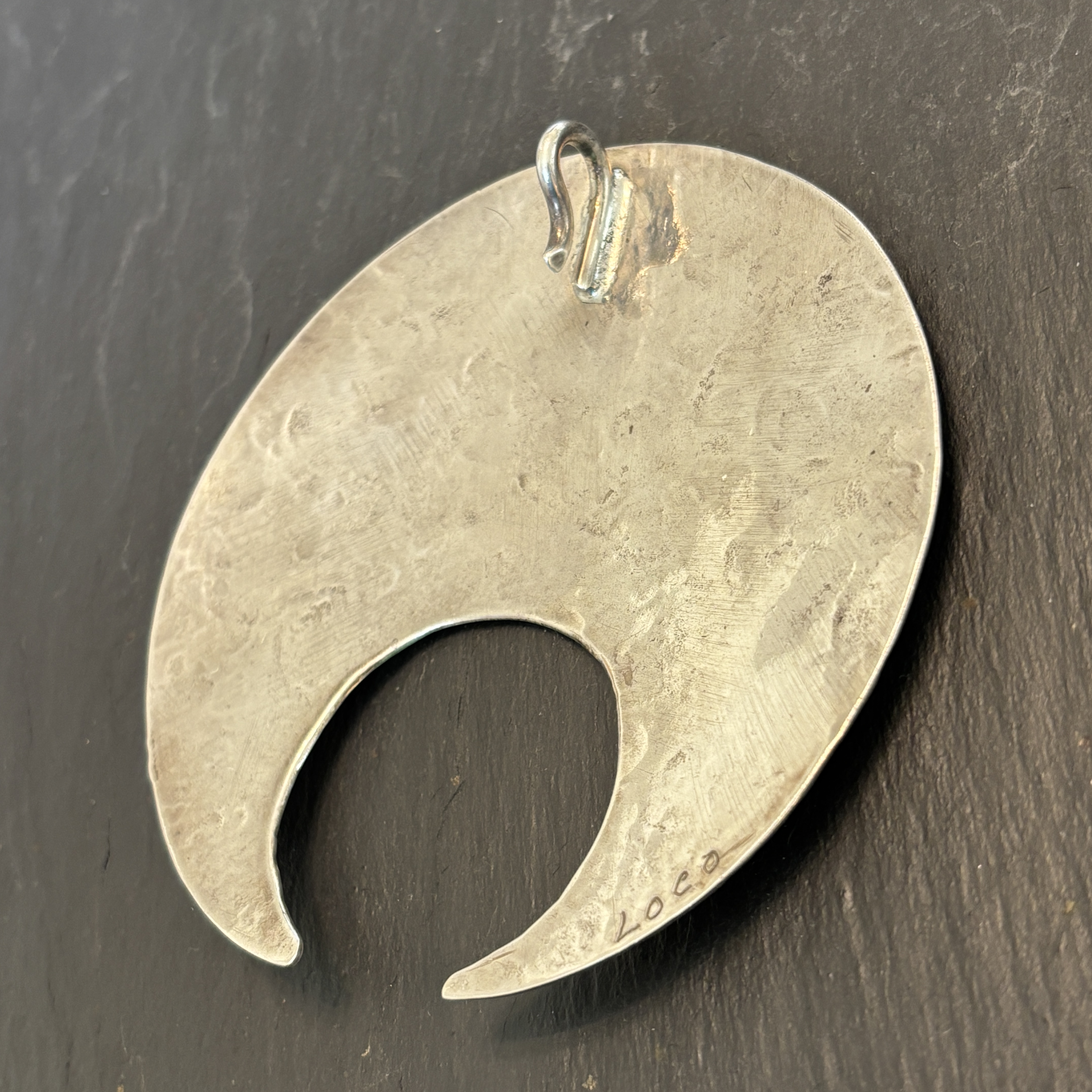 Jan Loco Apache Sterling Silver Pendant Large Crescent 