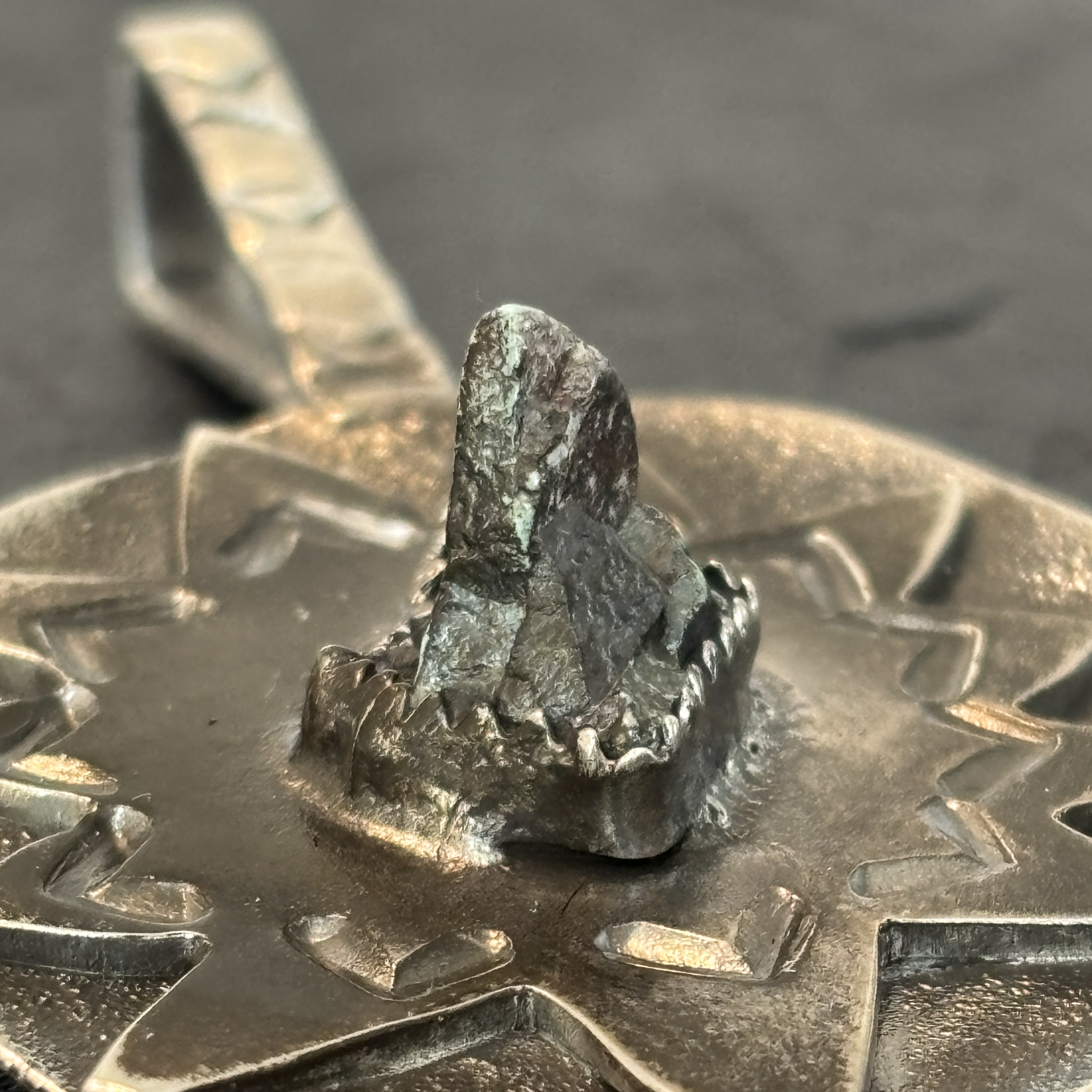 Robert Mac Eustace Jones, Zuni Cerillos Turquoise Shield Sterling Pendant 