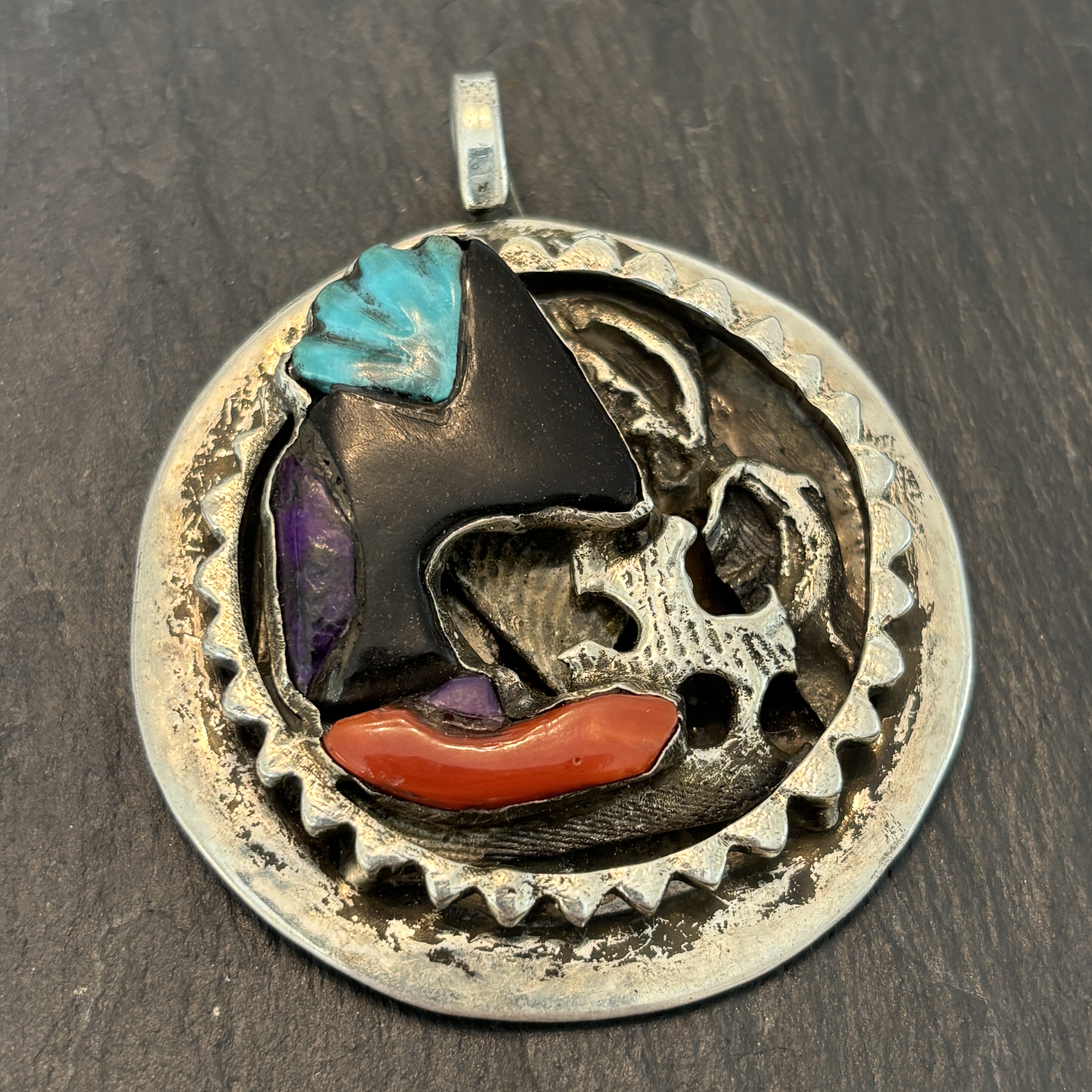 Robert Mac Eustace Jones, Zuni Solar Eclipse Turquoise Sterling Pendant