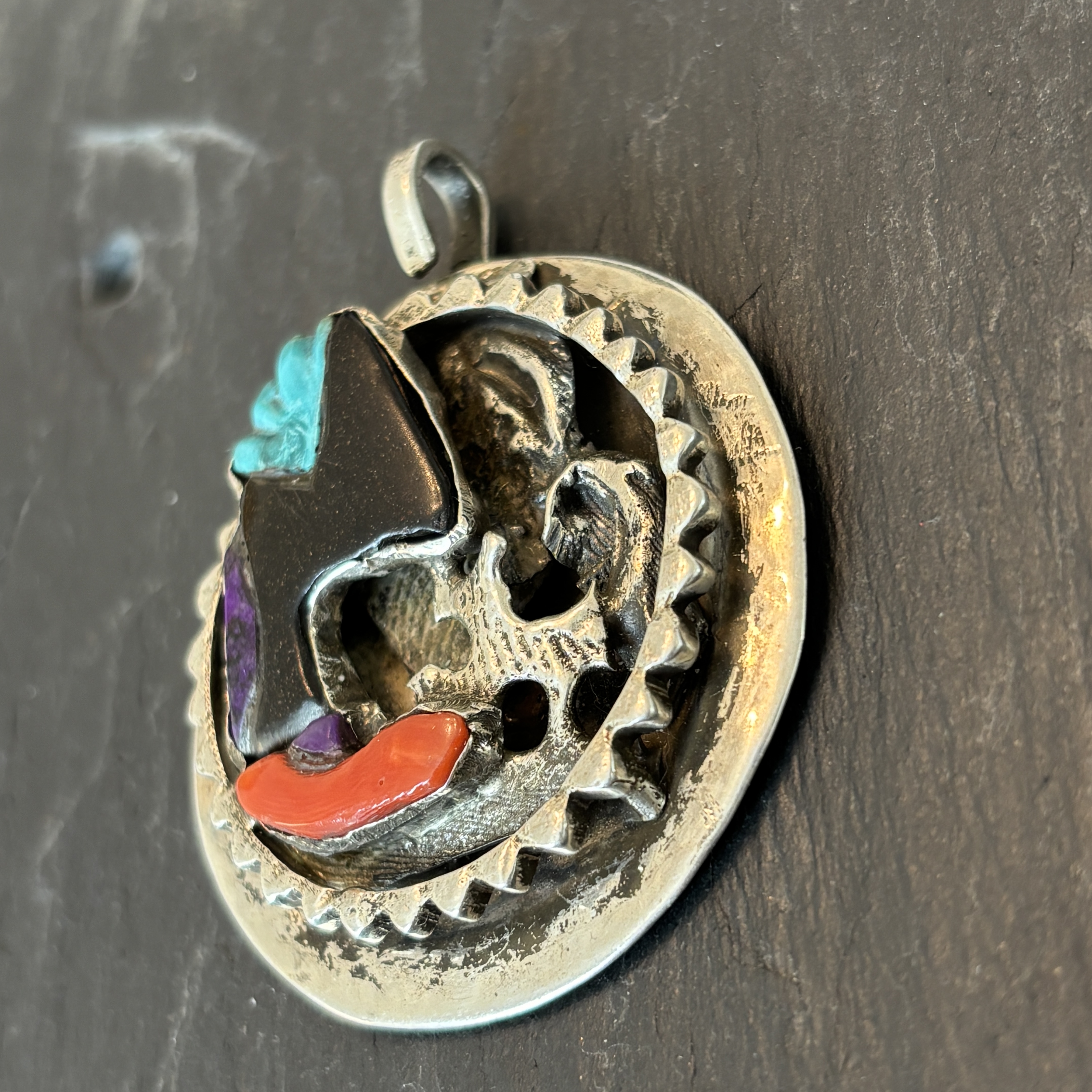 Robert Mac Eustace Jones, Zuni Solar Eclipse Turquoise Sterling Pendant 