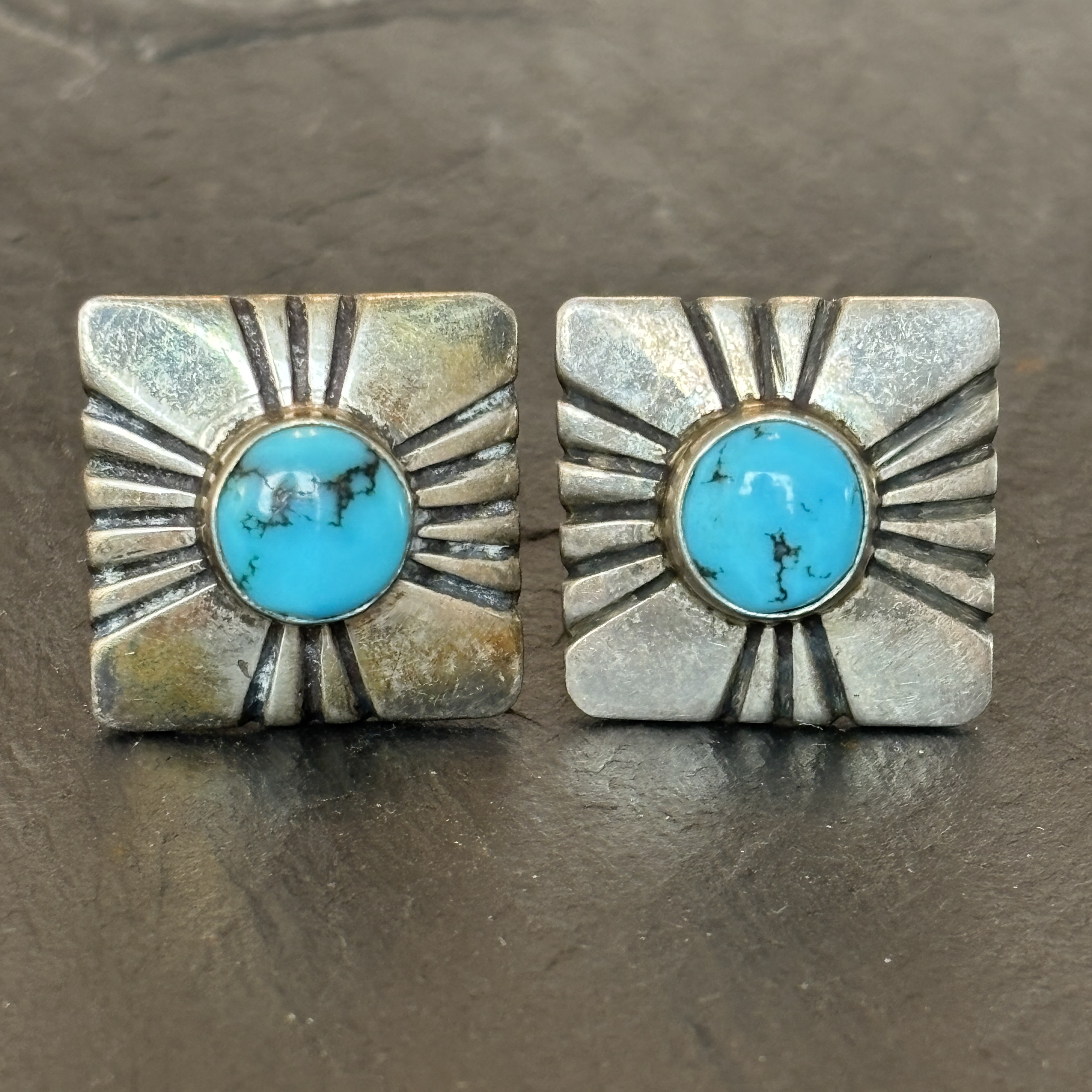 Lewis Lomay Hopi Cufflinks Vintage Sterling Silver Turquoise