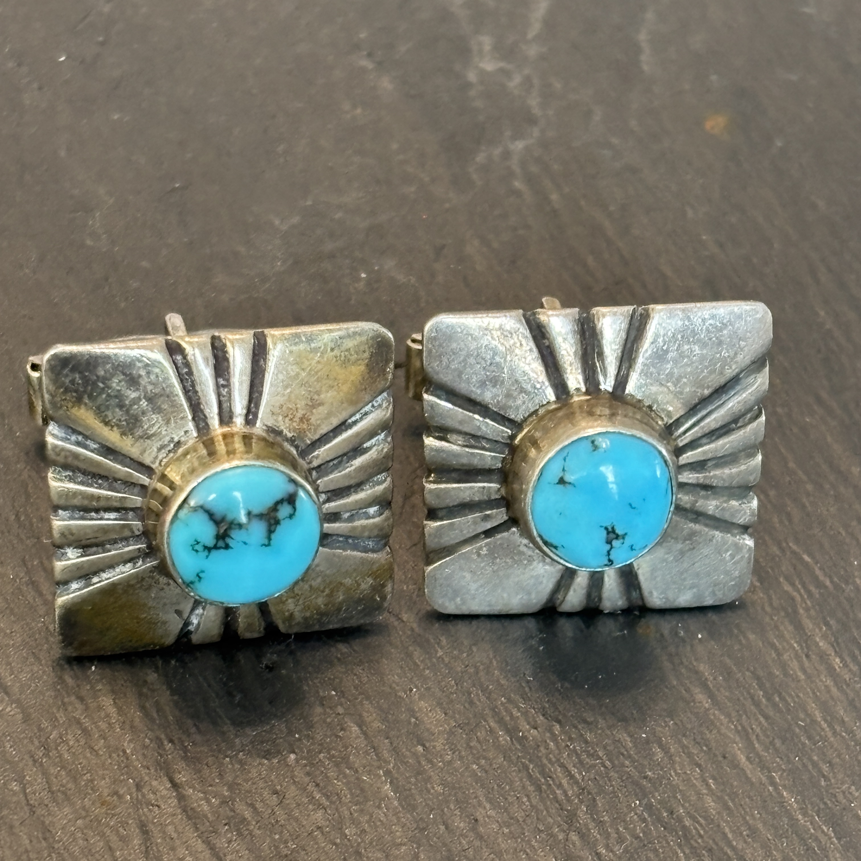 Lewis Lomay Hopi Cufflinks Vintage Sterling Silver Turquoise