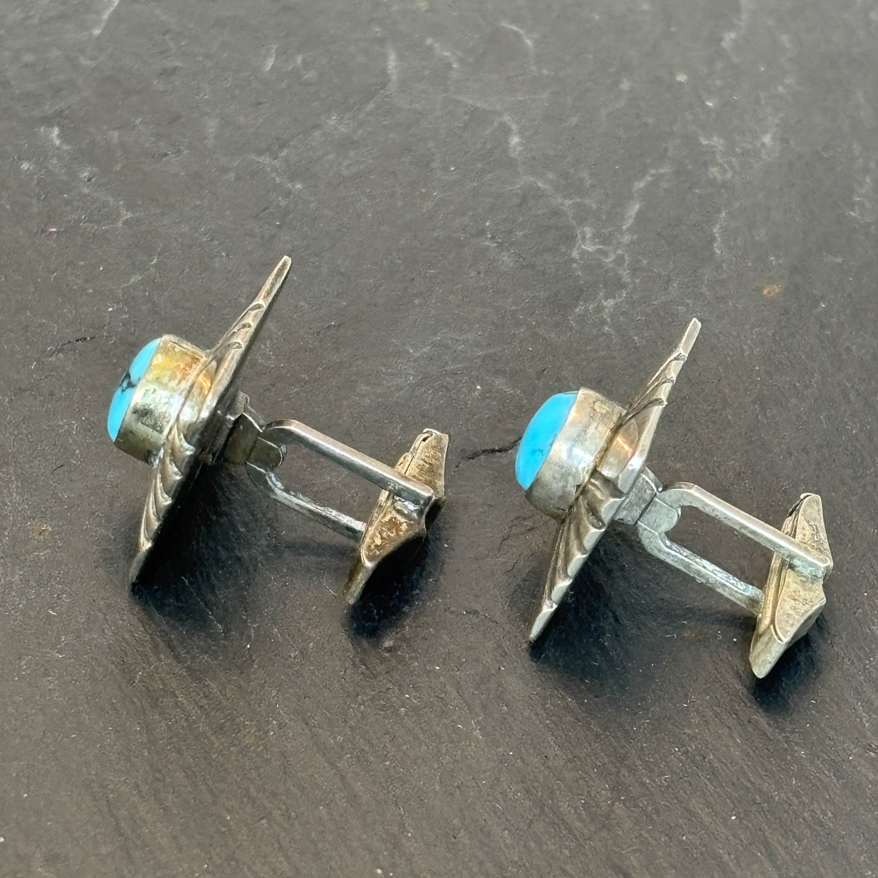 Lewis Lomay Hopi Cufflinks Vintage Sterling Silver Turquoise