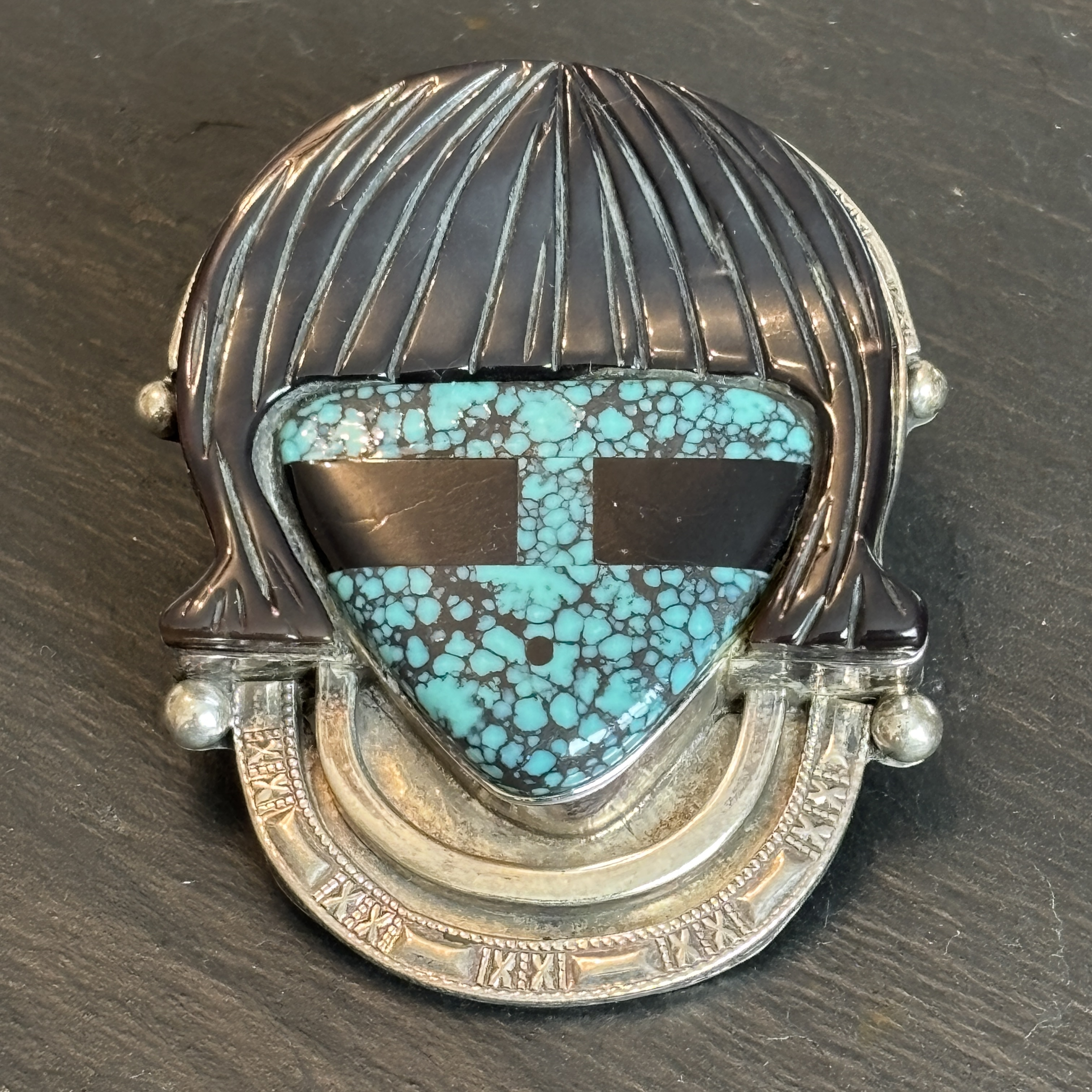 Gomeo Bobelu Zuni Hawikuh Man Pendant Turquoise Sterling Silver 2008