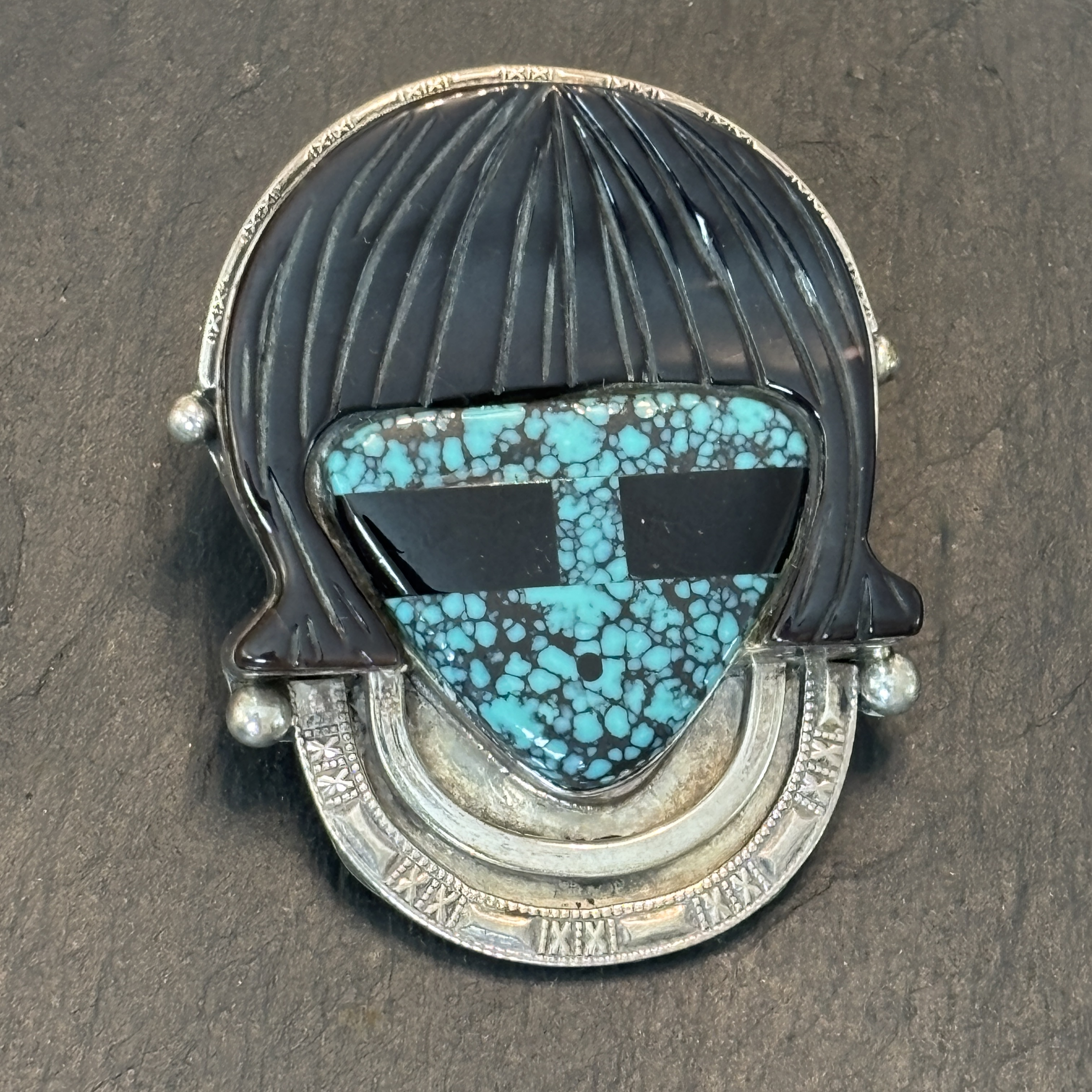 Gomeo Bobelu Zuni Hawikuh Man Pendant Turquoise Sterling Silver 2008