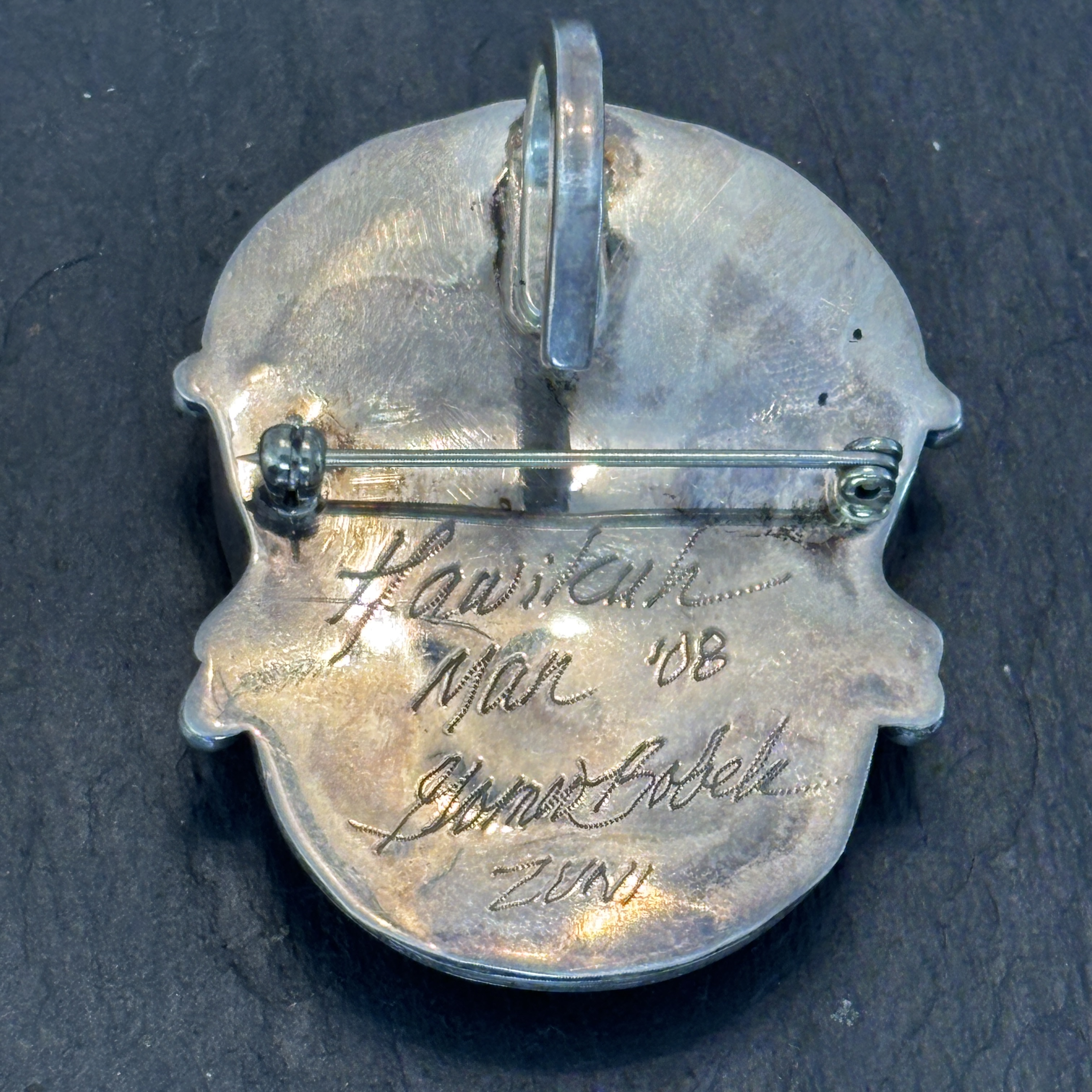 Gomeo Bobelu Zuni Hawikuh Man Pendant Turquoise Sterling Silver 2008