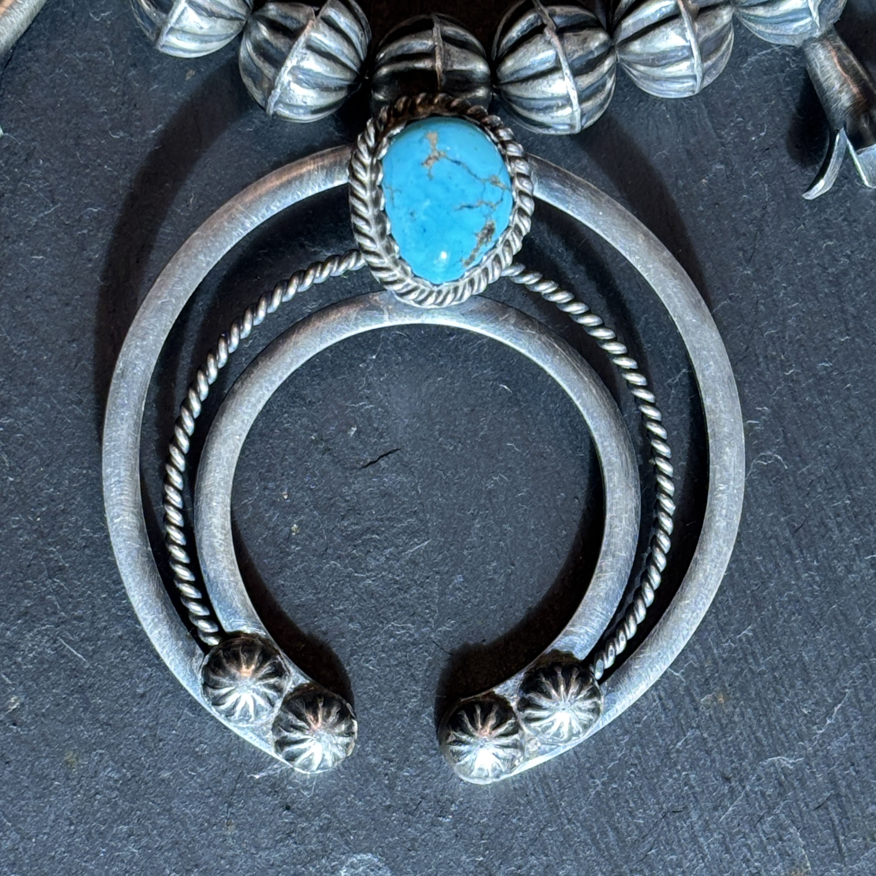 Leon Kurley Sr. Navajo Handmade Sterling Silver Squash Blossom Bead 27” Necklace