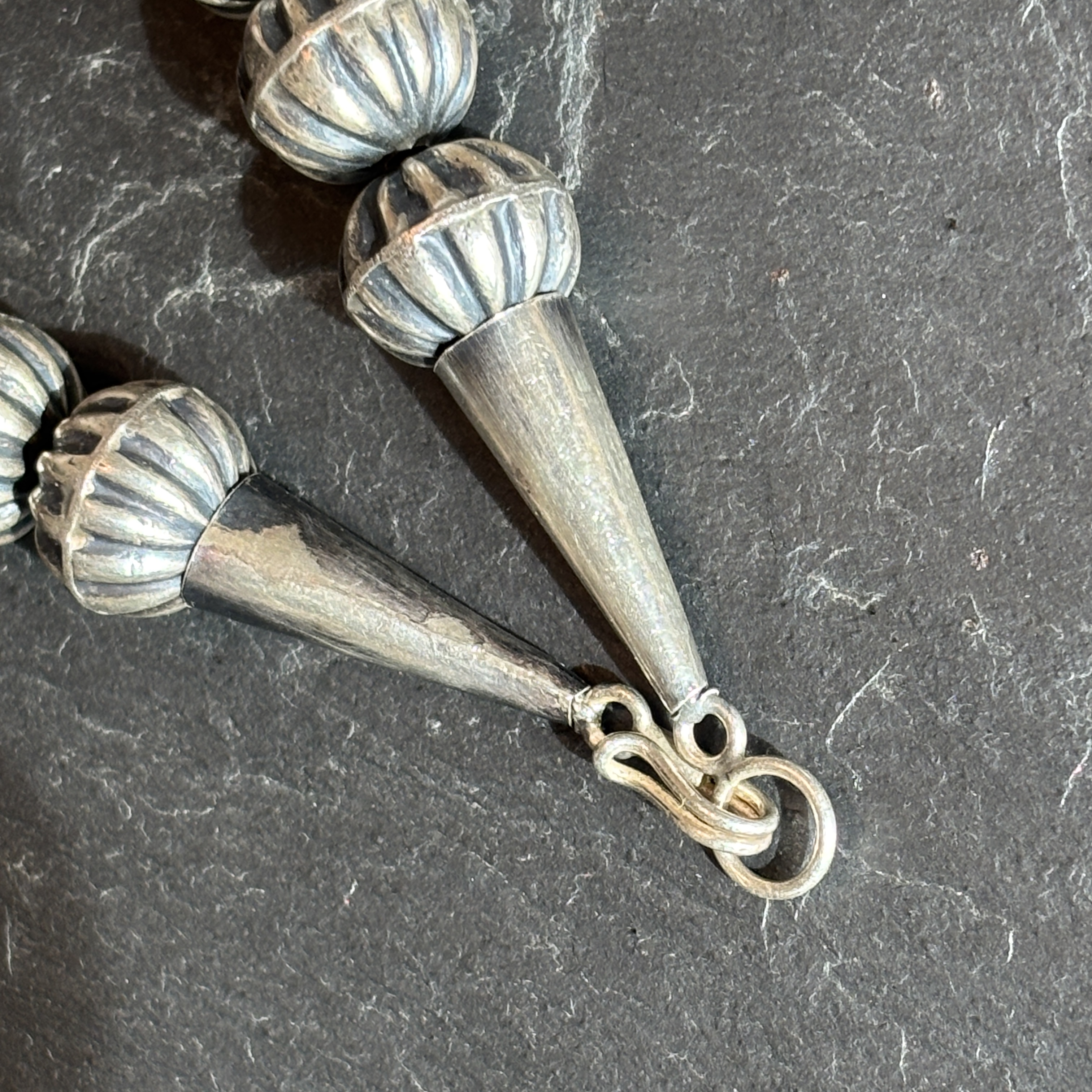 Leon Kurley Sr. Navajo Handmade Sterling Silver Squash Blossom Bead 27” Necklace