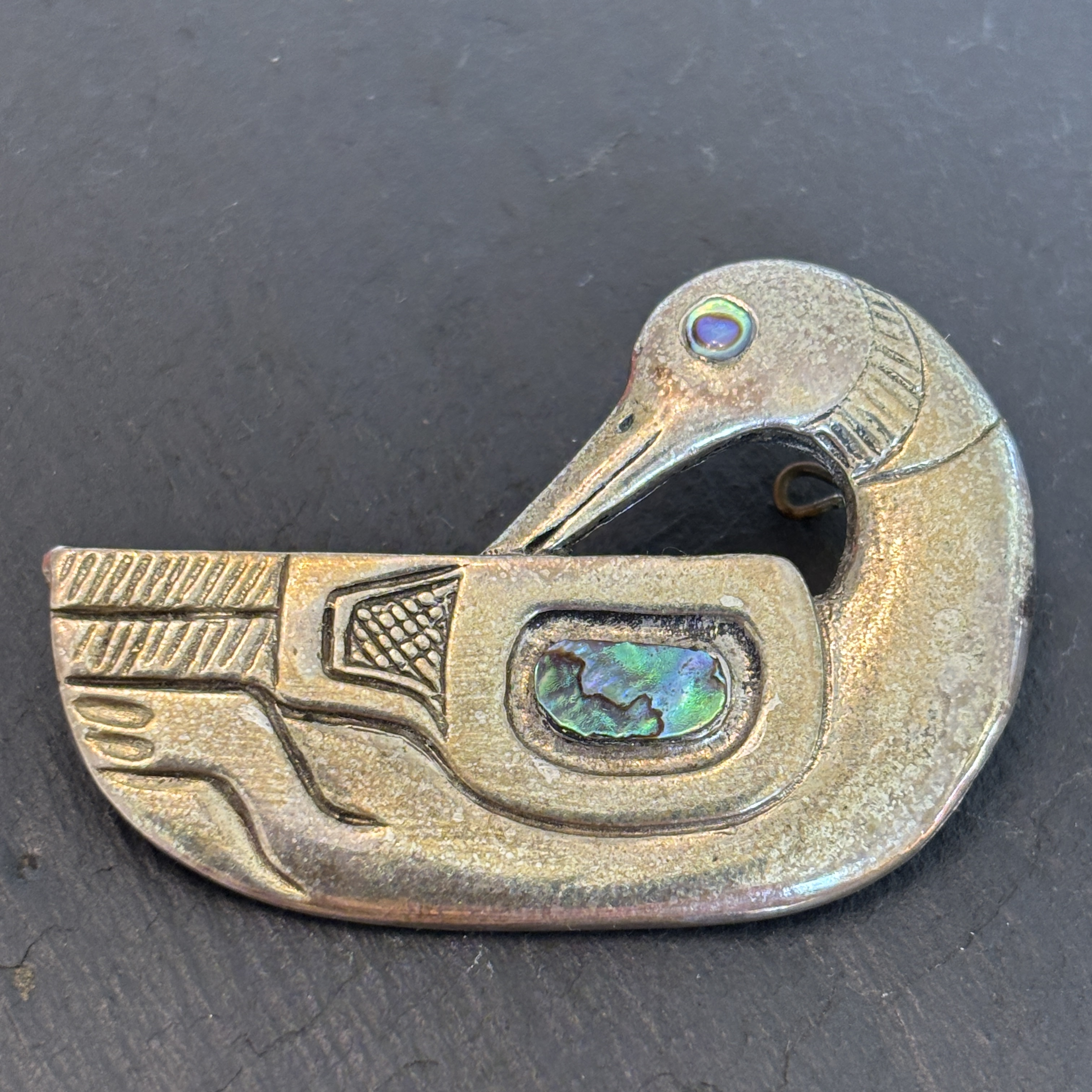 Patty Fawn Loon Brooch Sterling Silver Abalone