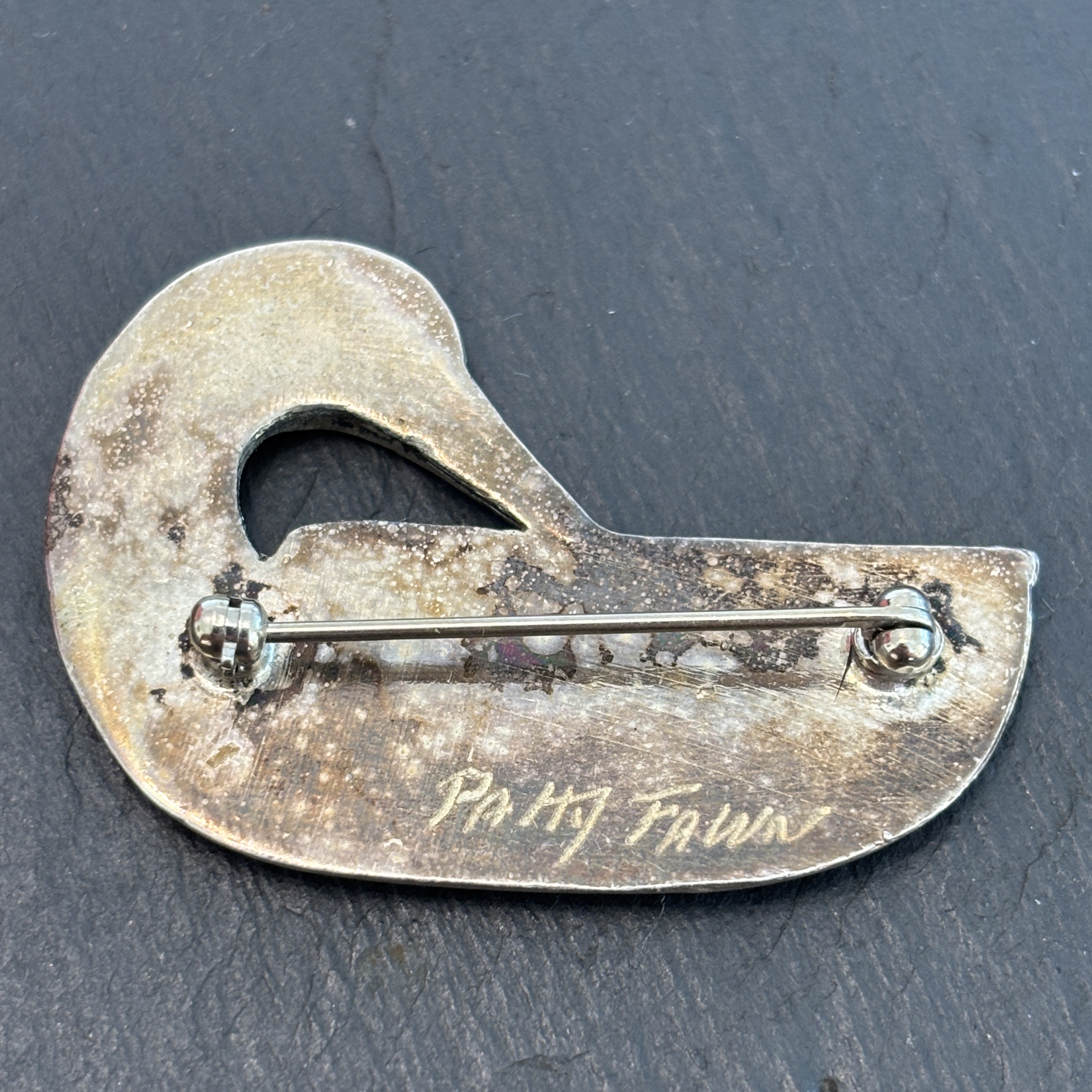 Patty Fawn Loon Brooch Sterling Silver Abalone