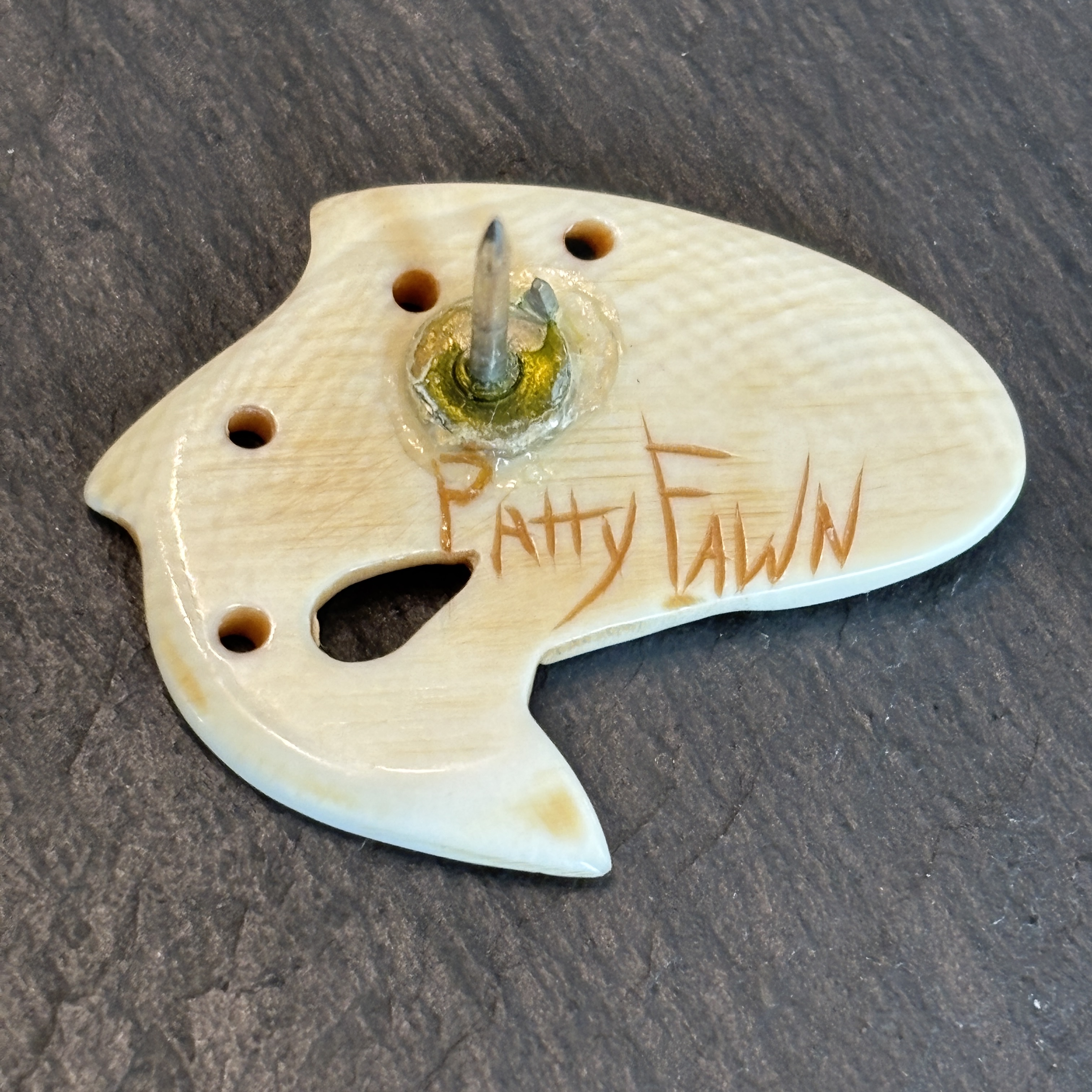 Patty Fawn Hand Carved Salmon Brooch With Abalone