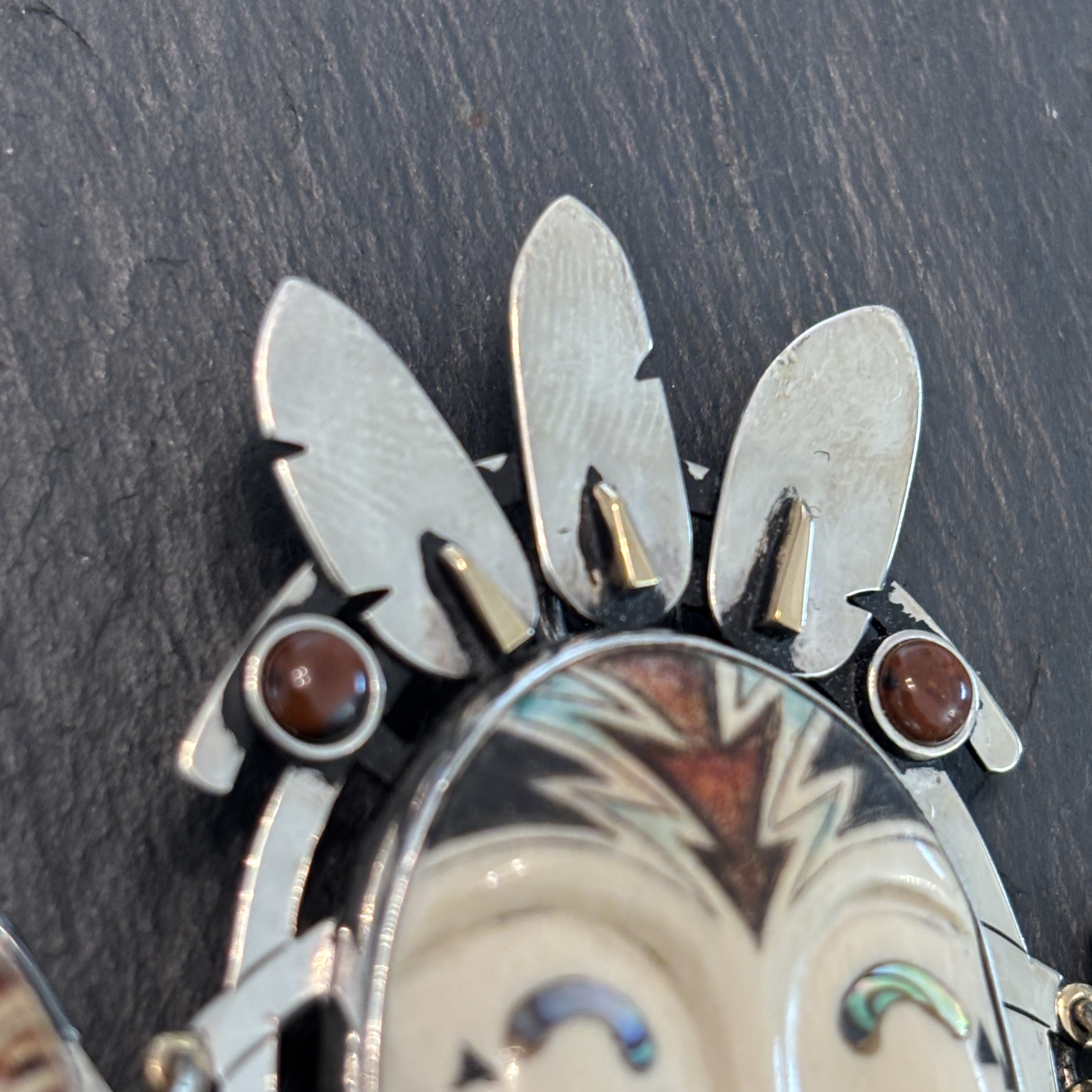 Mary Mueller Northwest Coast Ancient Scrimshaw Pendant Brooch Figural Sterling & 14k Gold