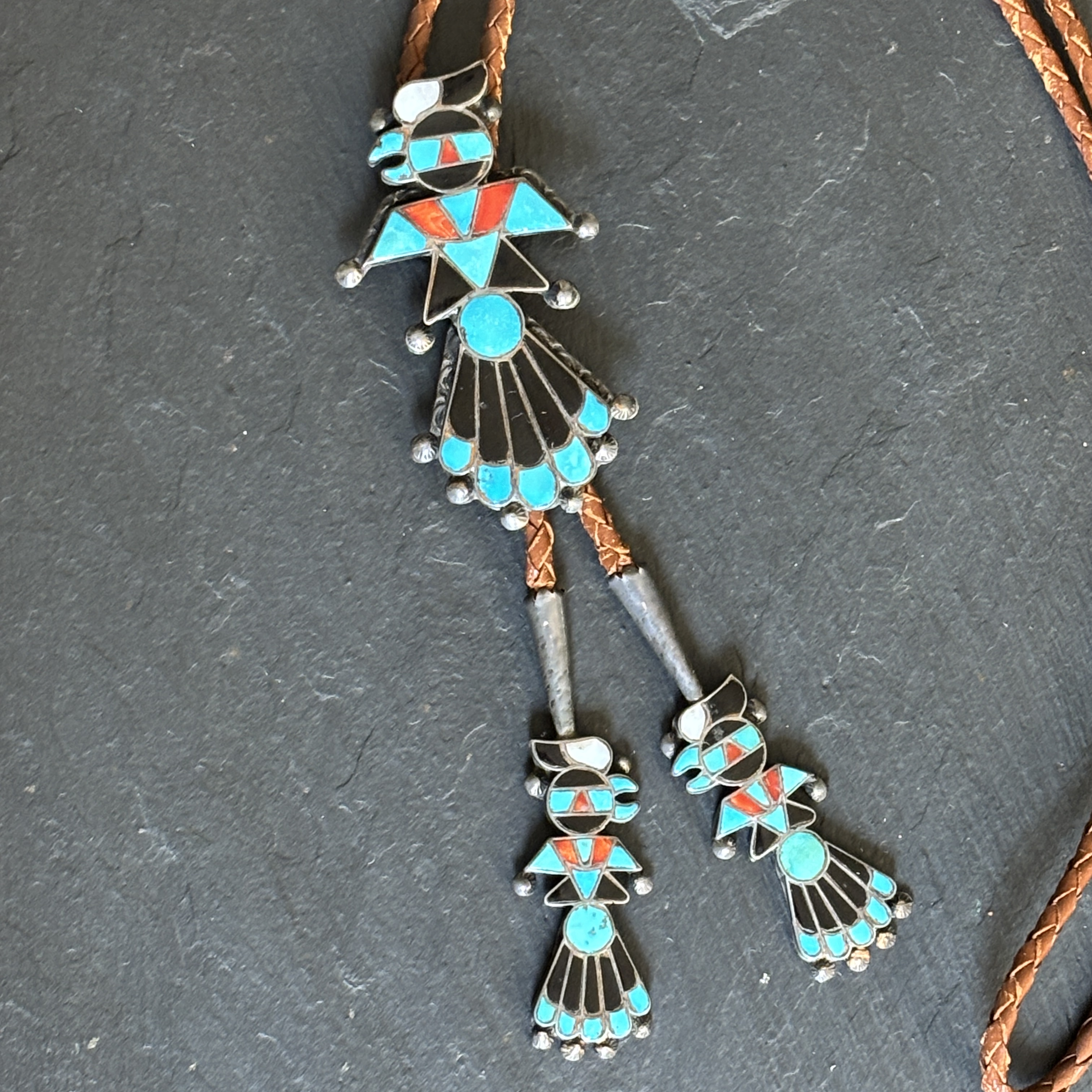 Frank Vacit Iconic Hopi Bird Bolo Tie With Original Tips ca 1950