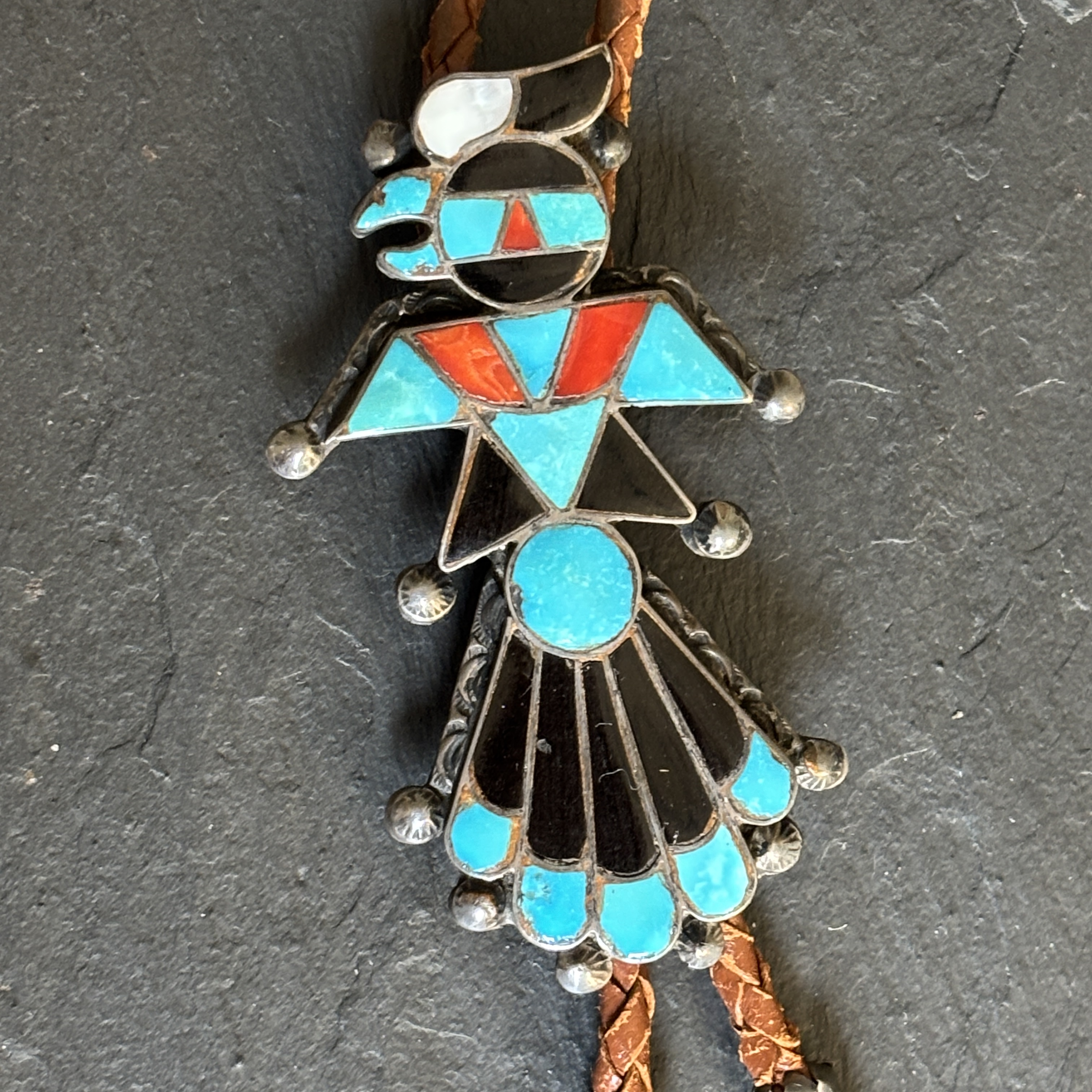 Frank Vacit Iconic Hopi Bird Bolo Tie With Original Tips ca 1950