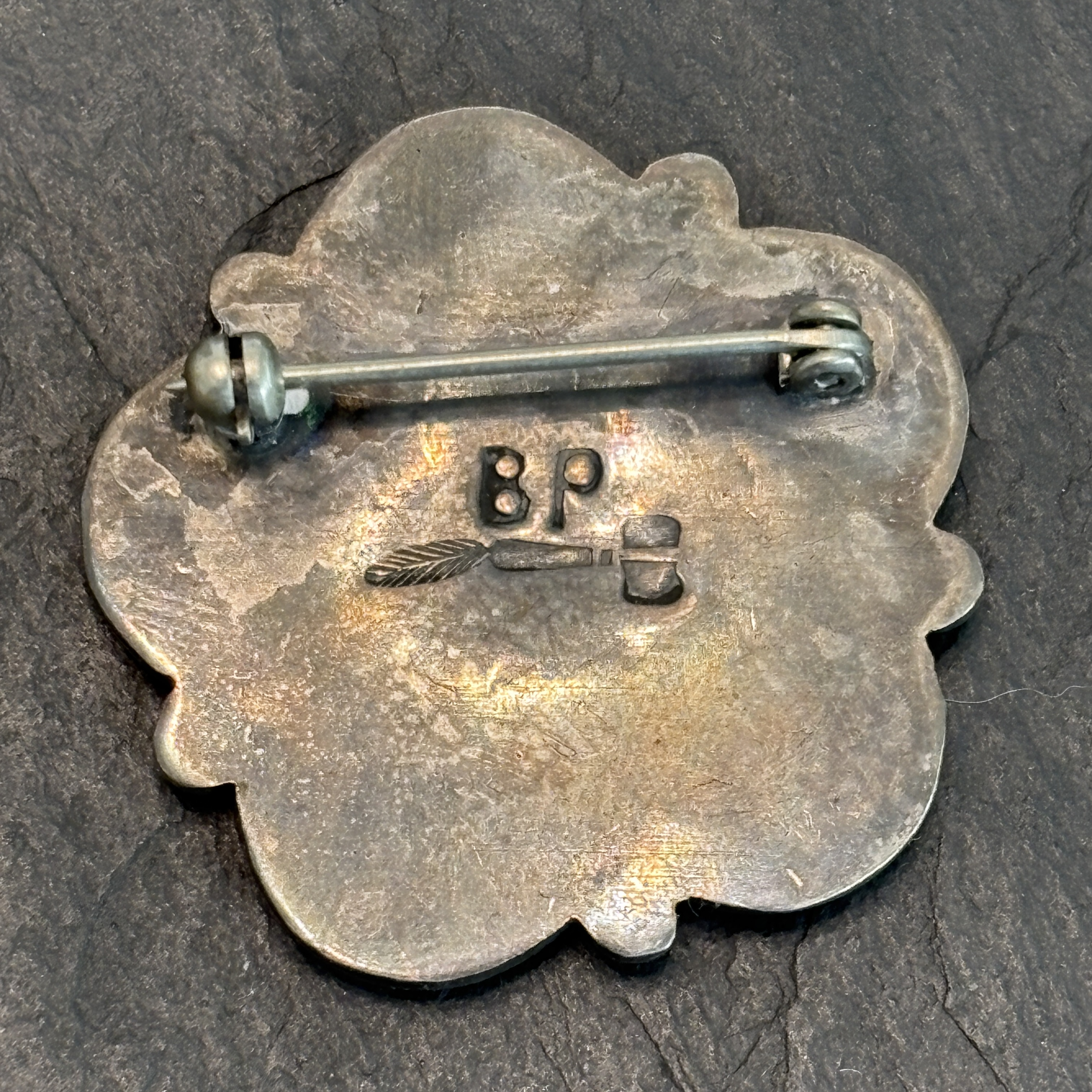 Bowman Paywa Zuni Signed Brooch Floral 