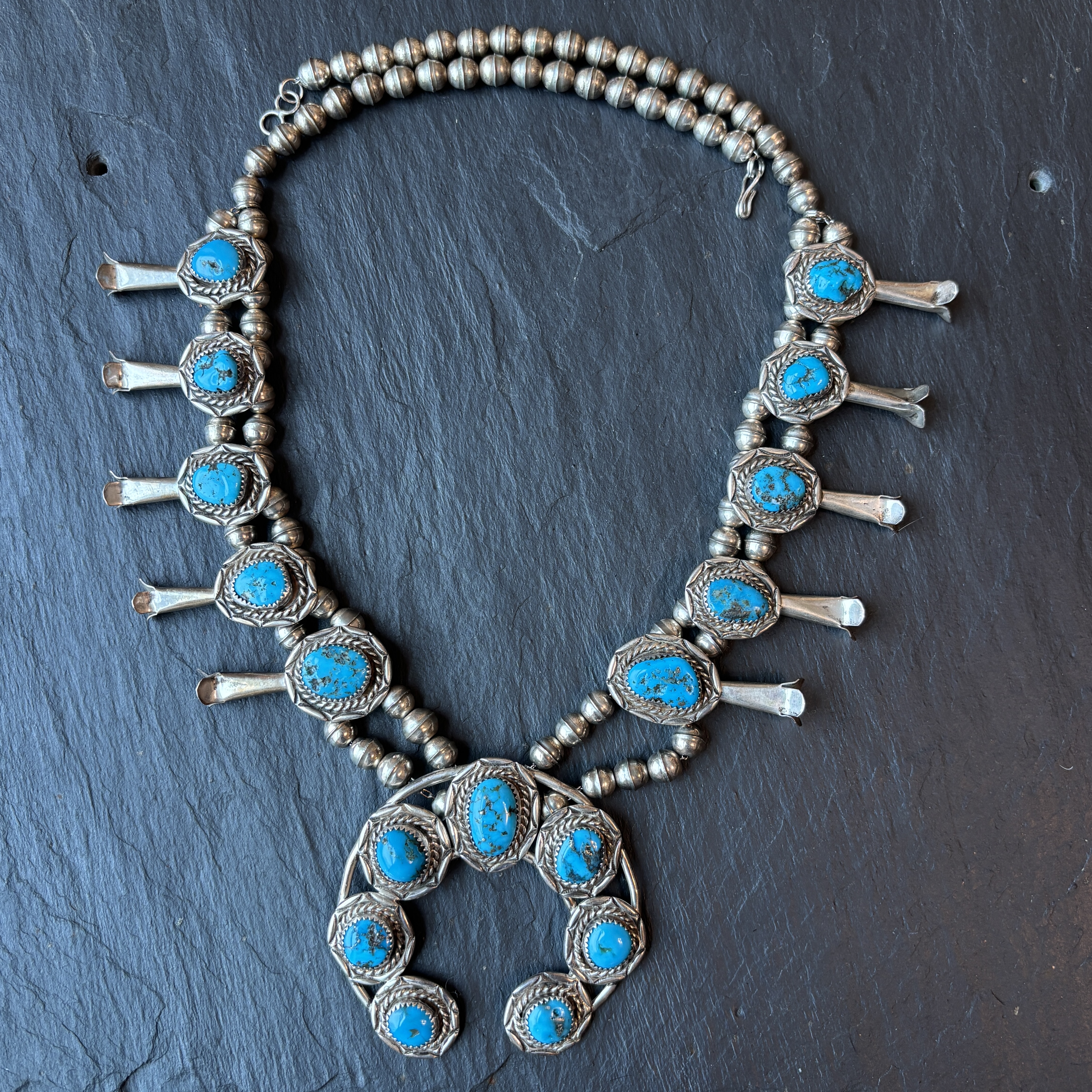 Bobby Slow Hands Etsitty Navajo Vintage Squash Blossom Necklace