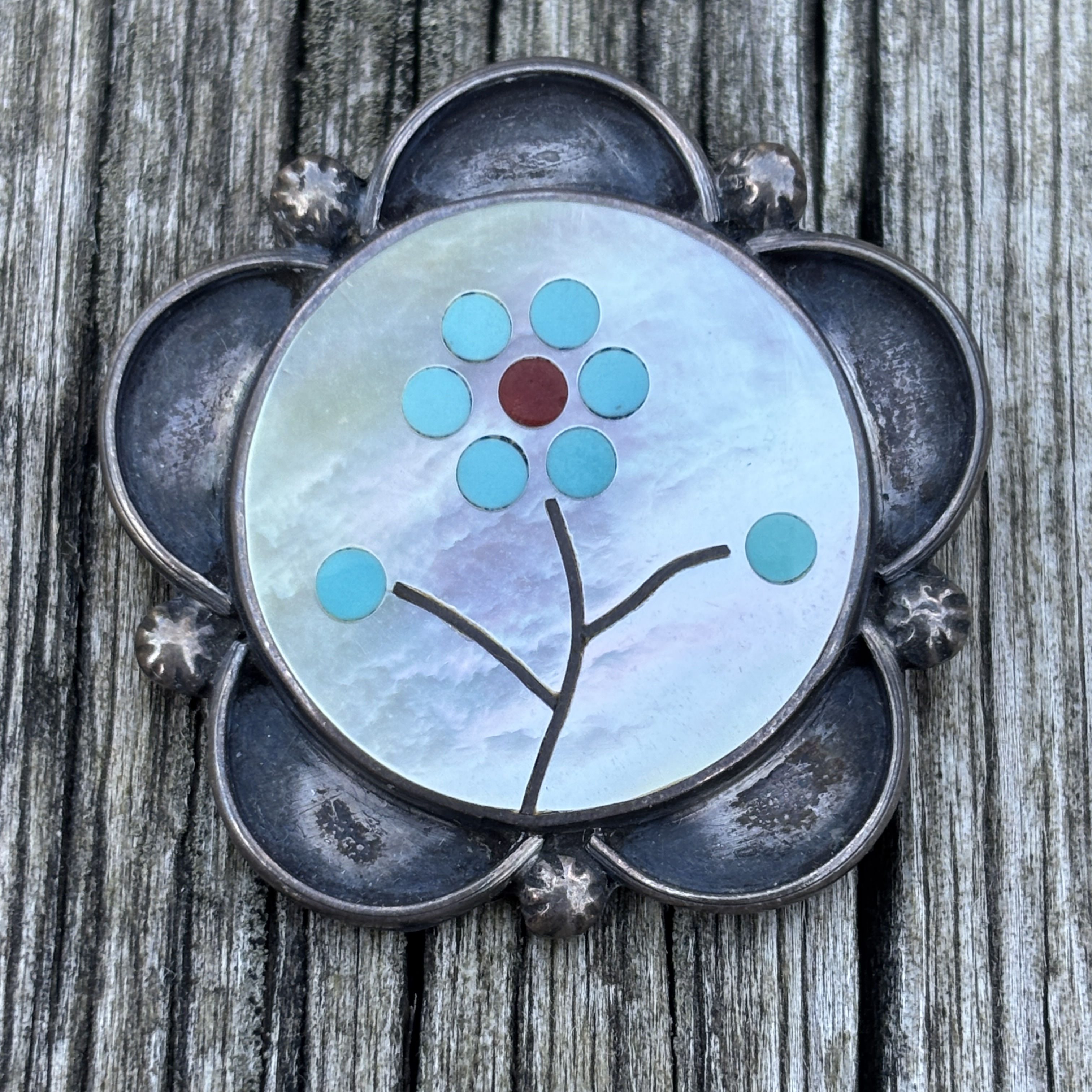 Bowman Paywa Zuni Signed Brooch Floral