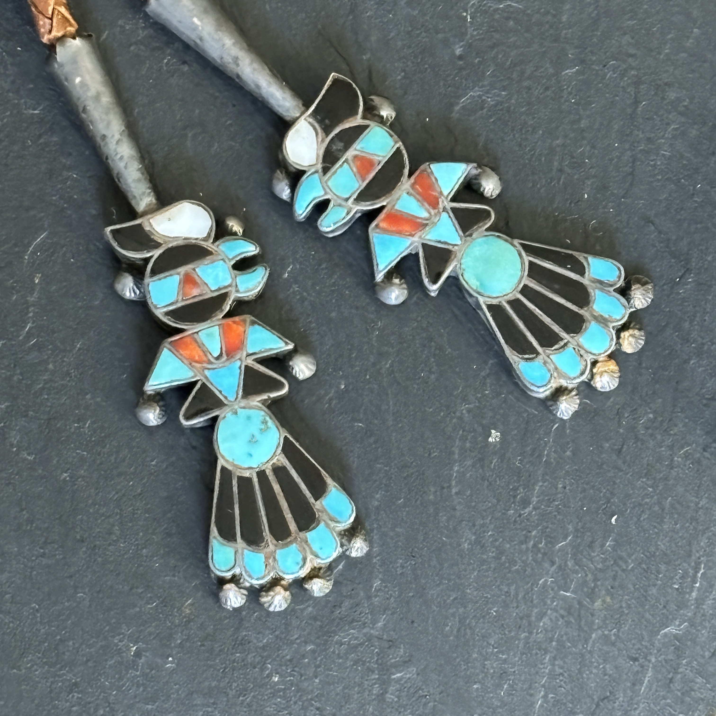 Frank Vacit Iconic Hopi Bird Bolo Tie With Original Tips ca 1950