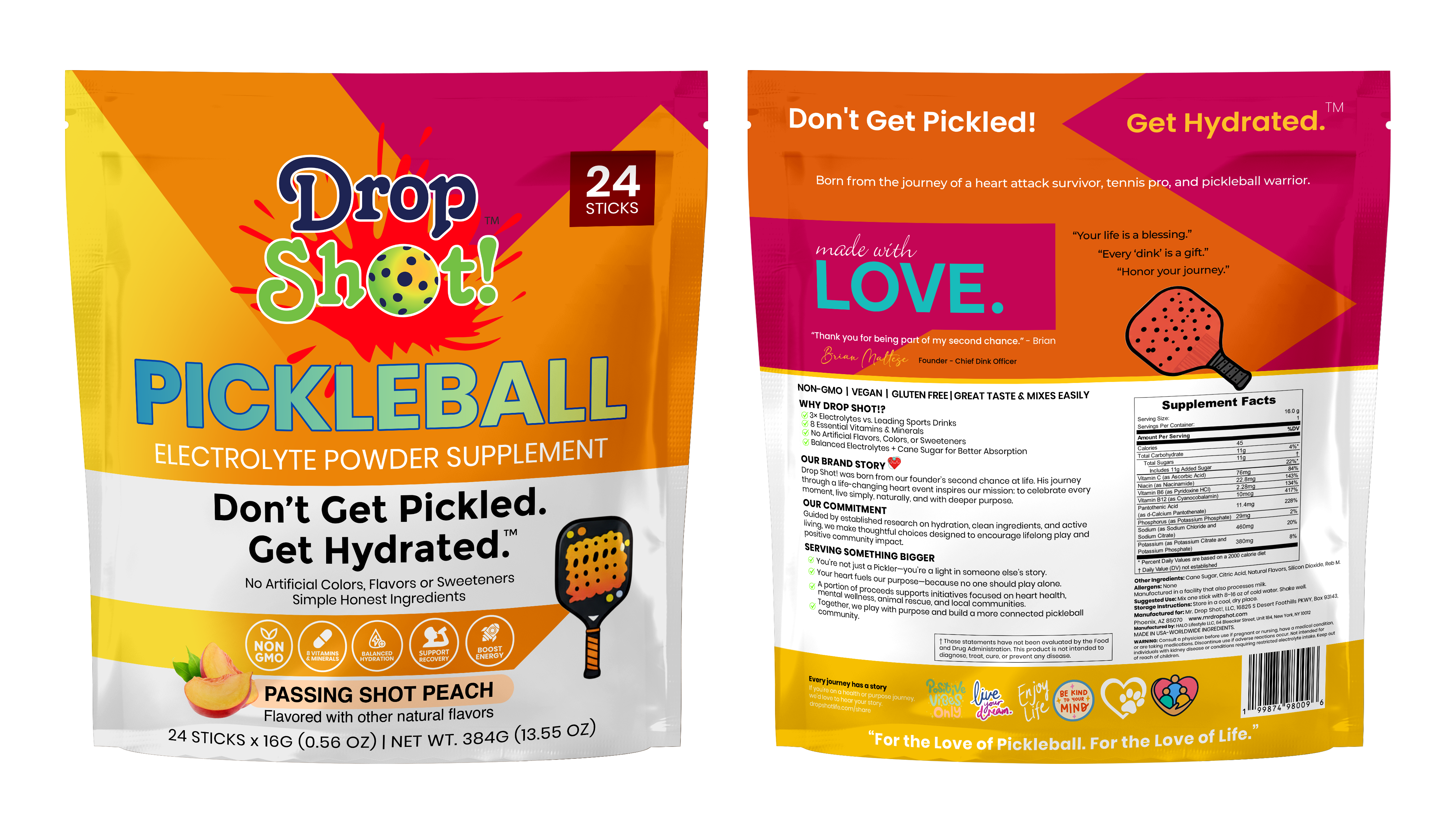 Drop Shot Pickleball Electrolyte Powder - Passing Shot Peach