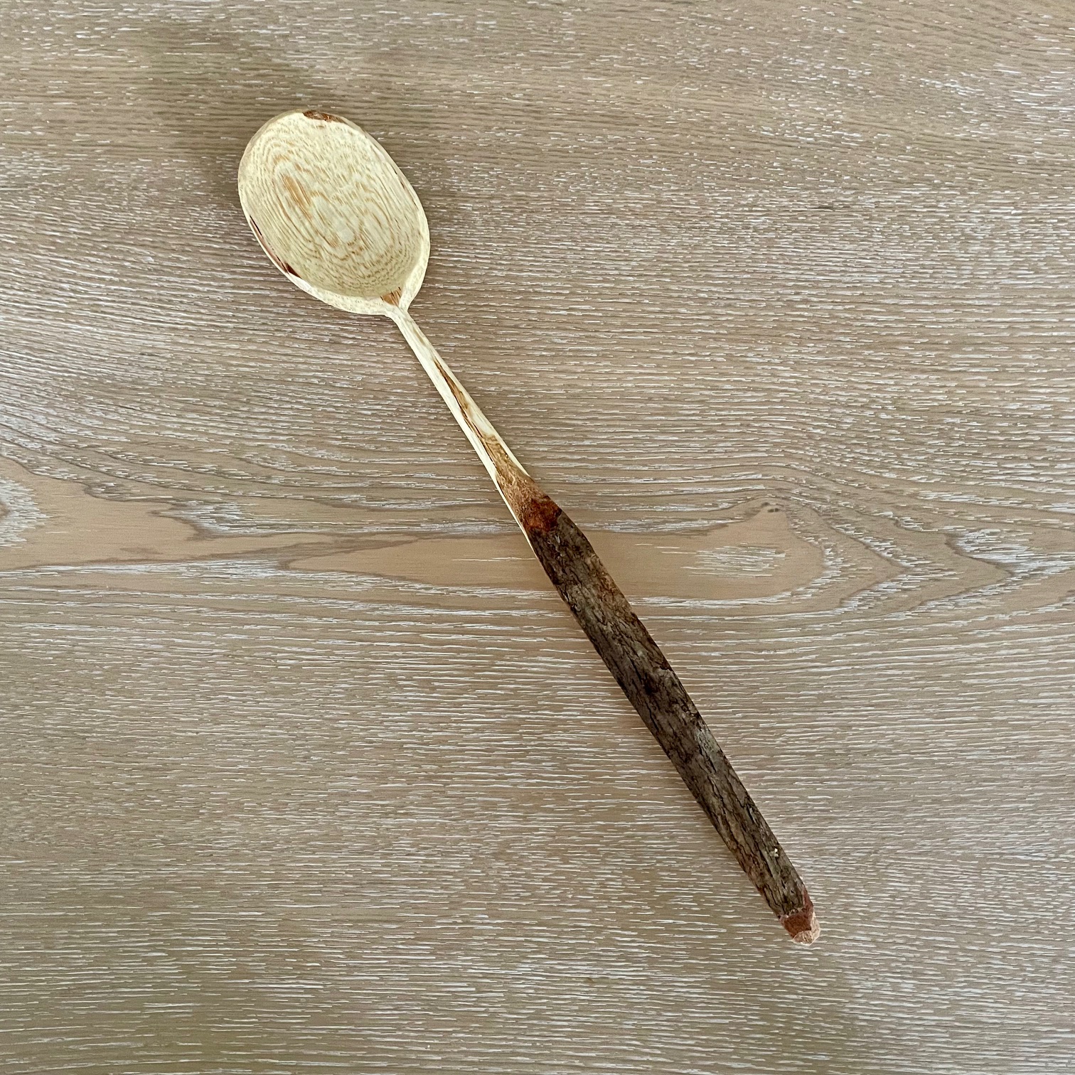 11" Natural Bark Oak serving spoon