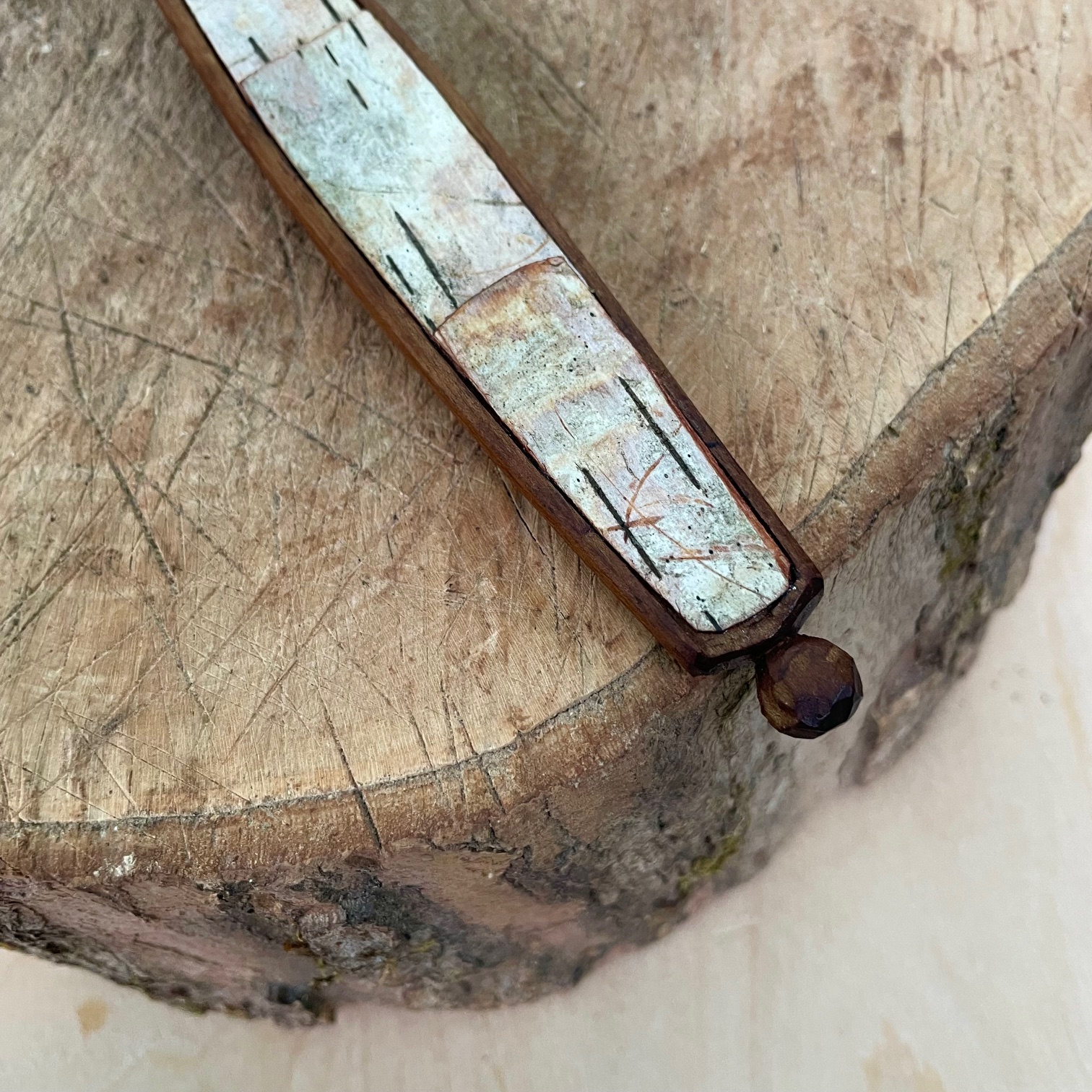 13" Baked Maple cooking spoon with Birch Bark inlay