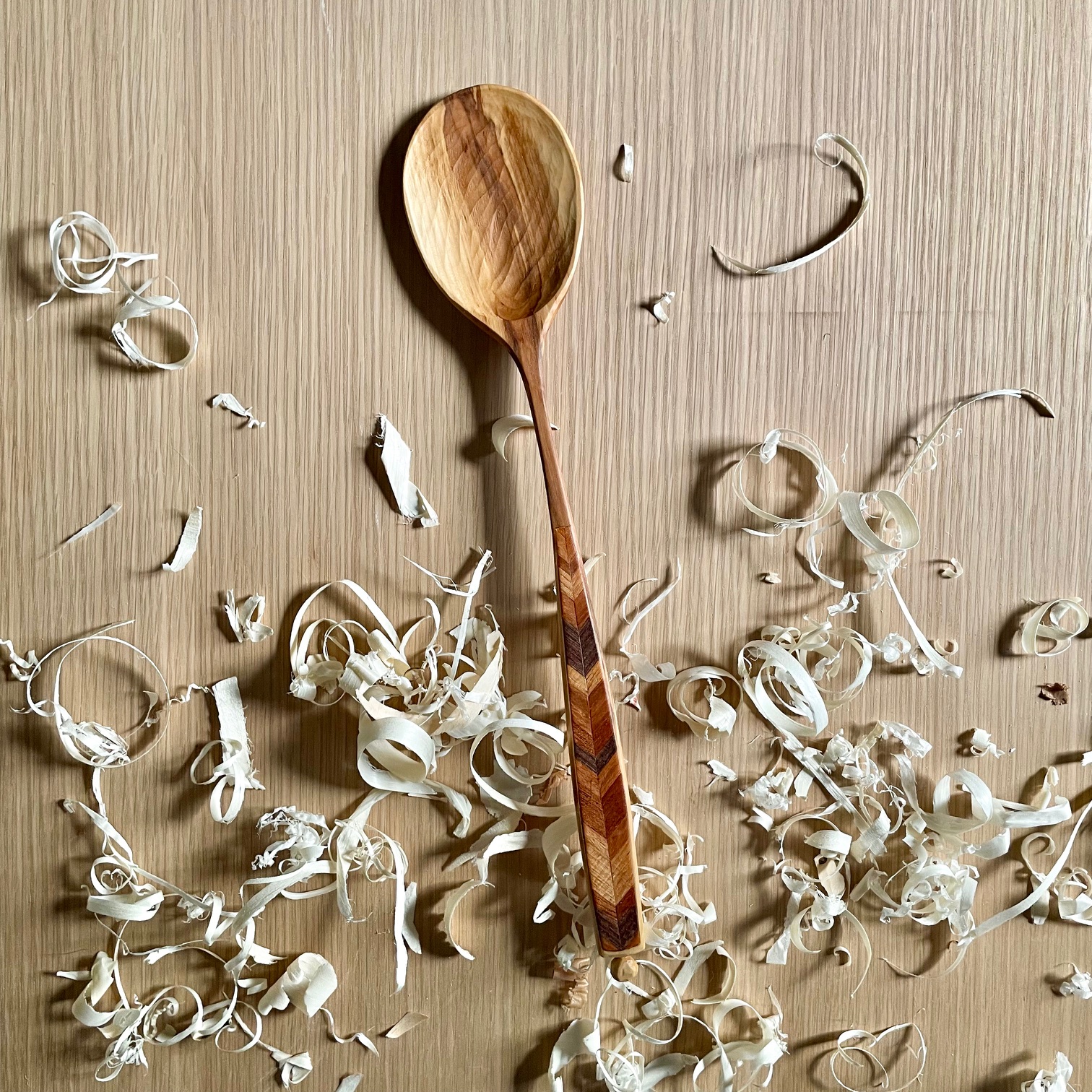 Chevron Inlay Hickory Serving Spoon