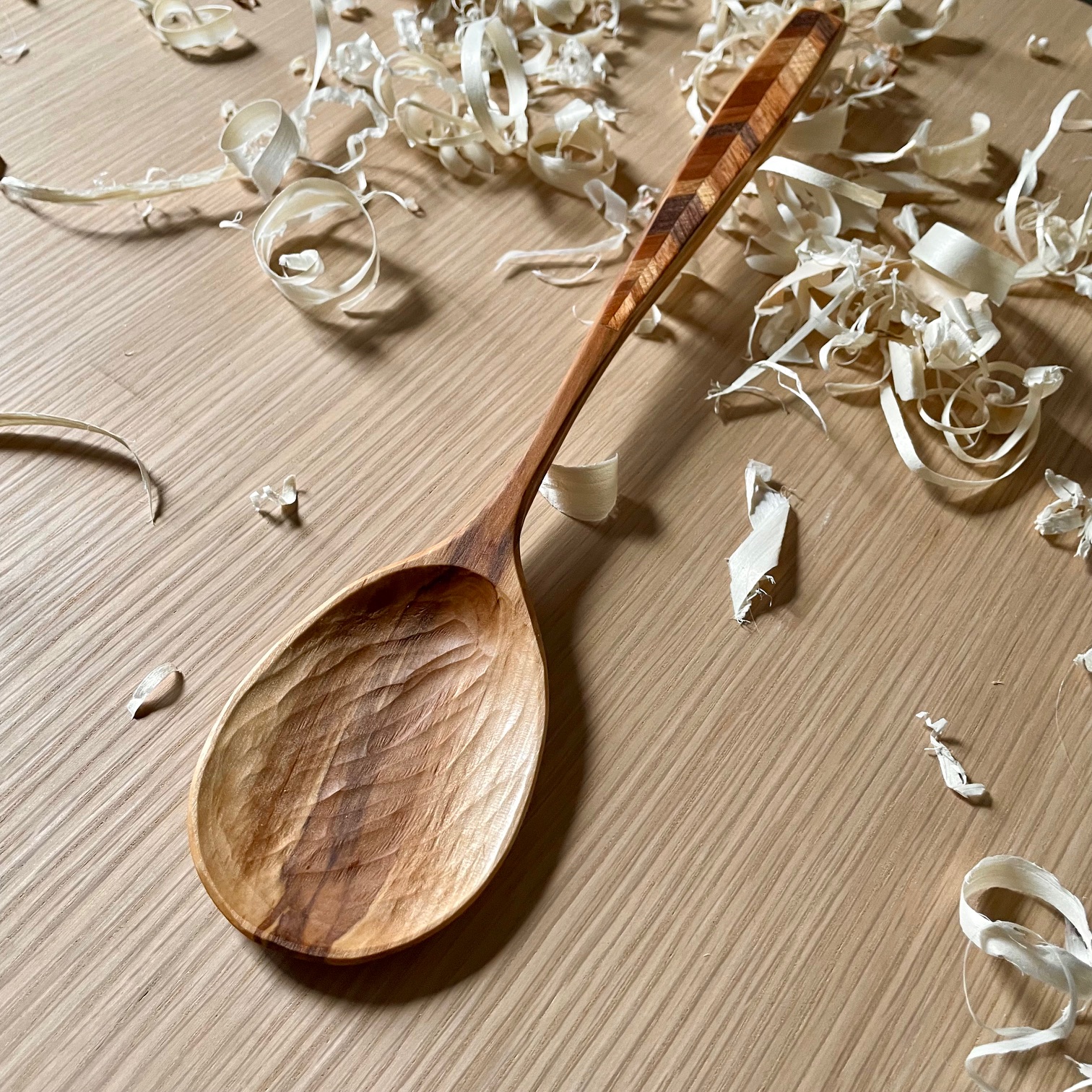 Chevron Inlay Hickory Serving Spoon