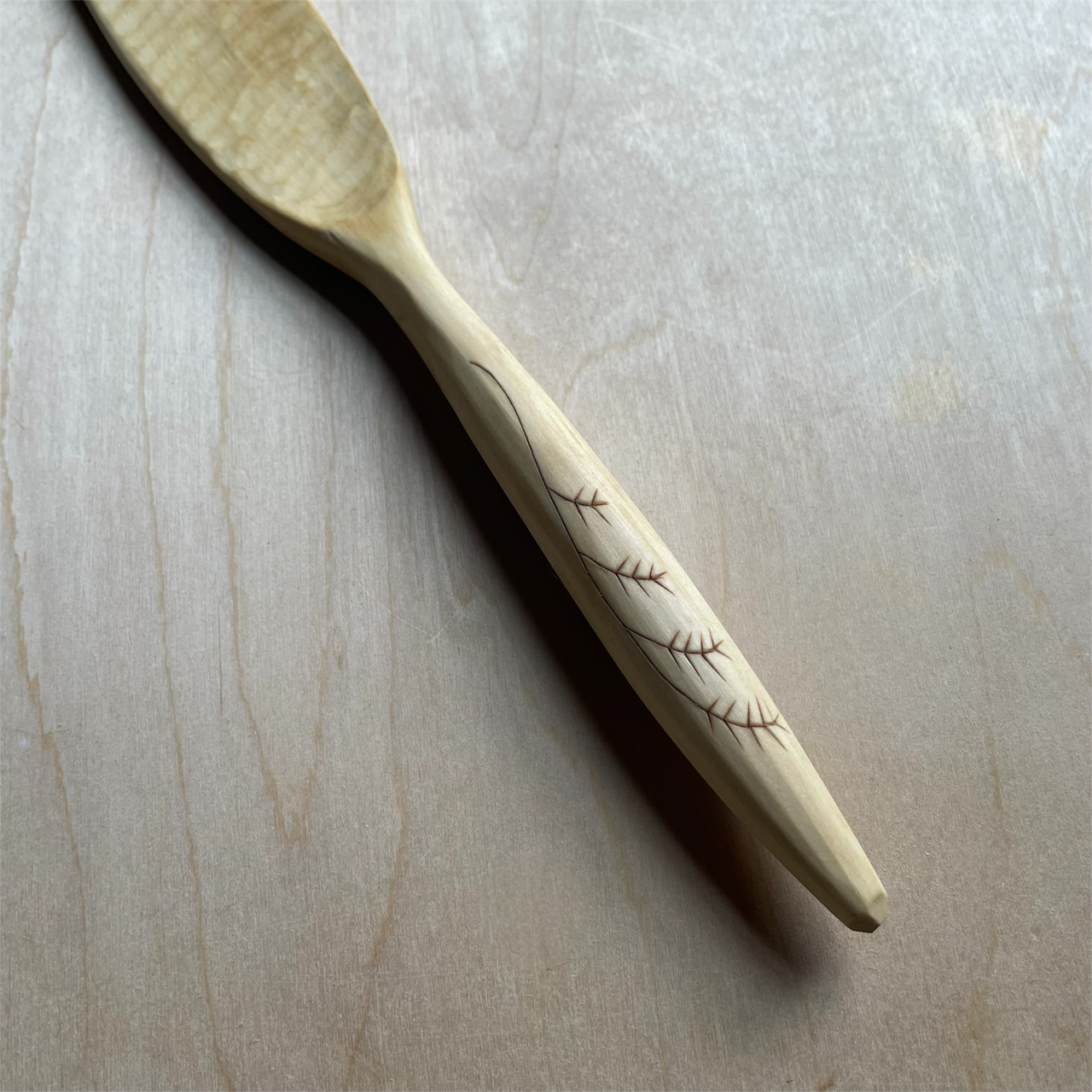 12" Maple spurtle with kolrosing detail on handle